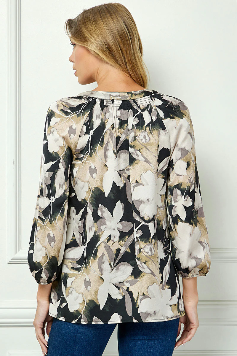 3/4 Sleeve Mandarin Collar Popover Blouse - Image 4