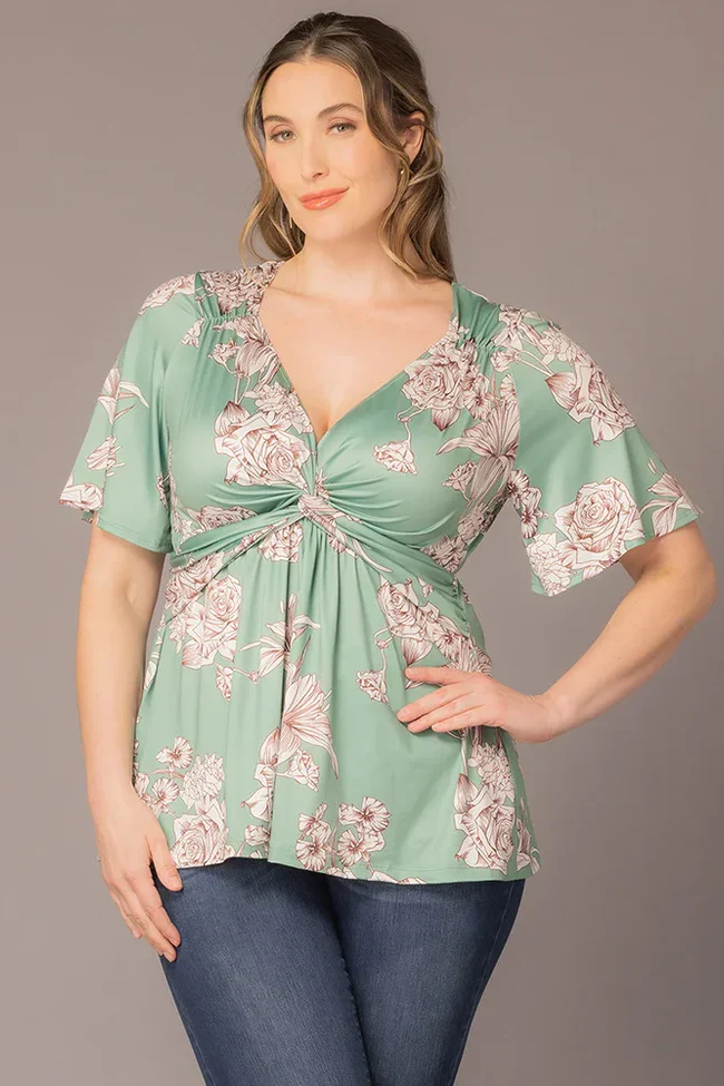 Abby Twist Front Top  - Sage Garden Print -  Plus - Image 2