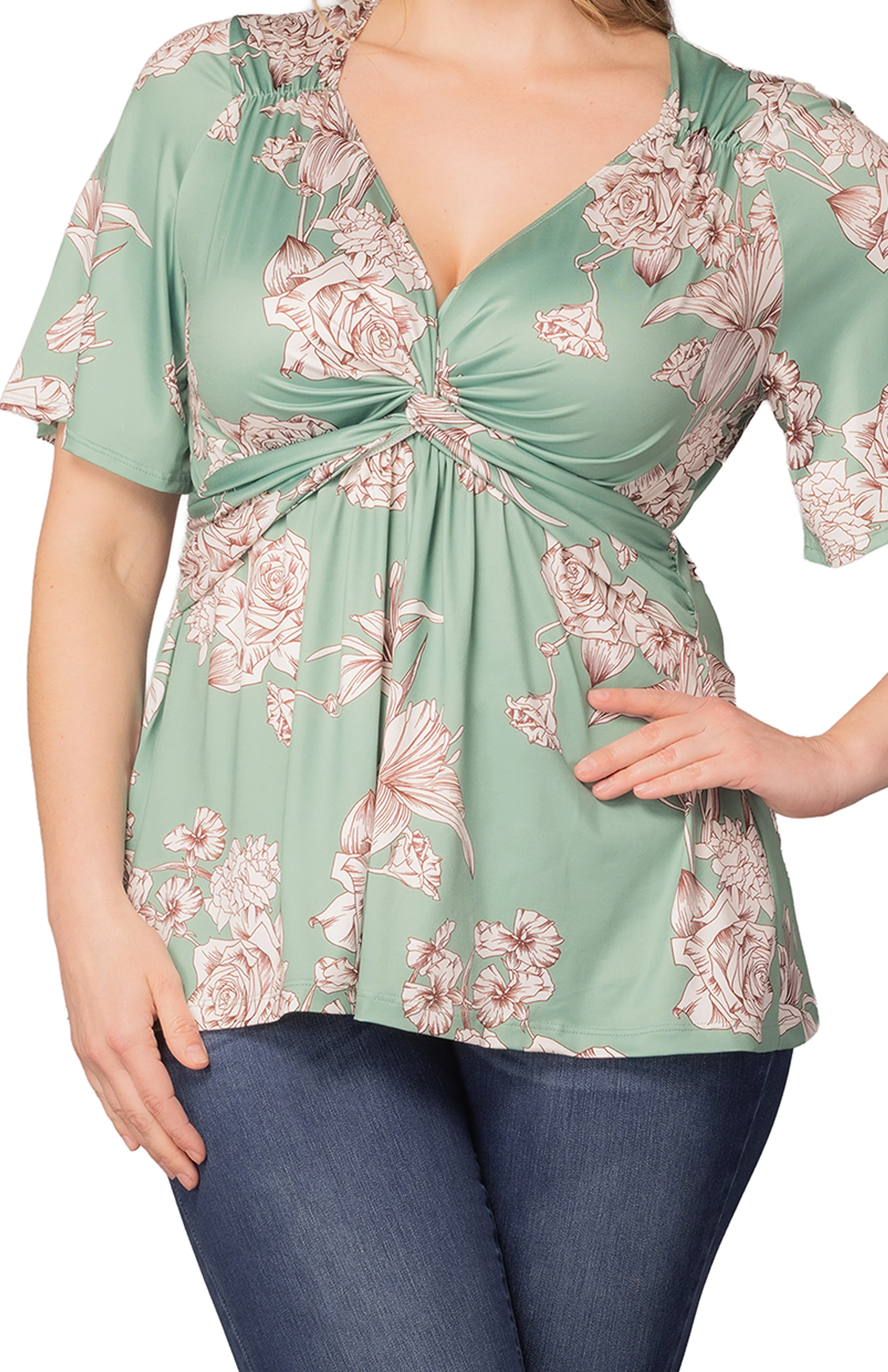 Abby Twist Front Top  - Sage Garden Print -  Plus - Image 4