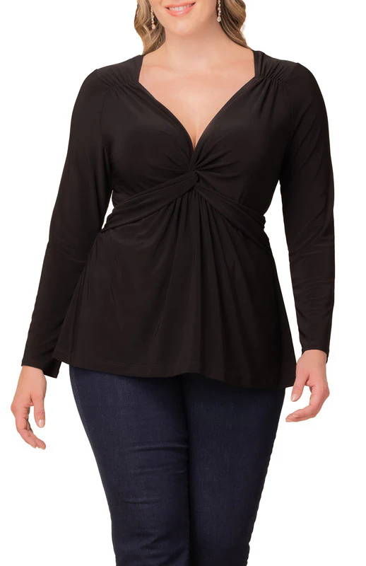 Abigail Long Sleeve Twist Top - Black Noir - Plus - Image 2