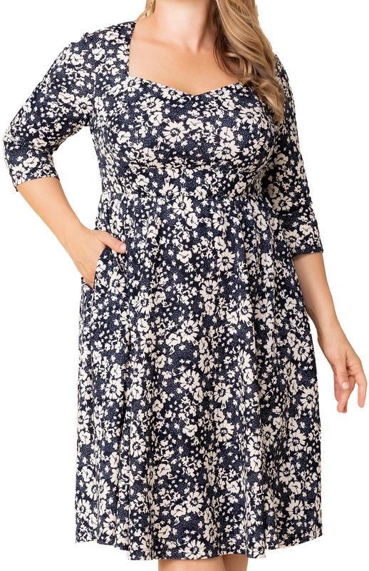 Aegean Blue Florals Royal Sweetheart Cocktail Dress - Plus - Image 3