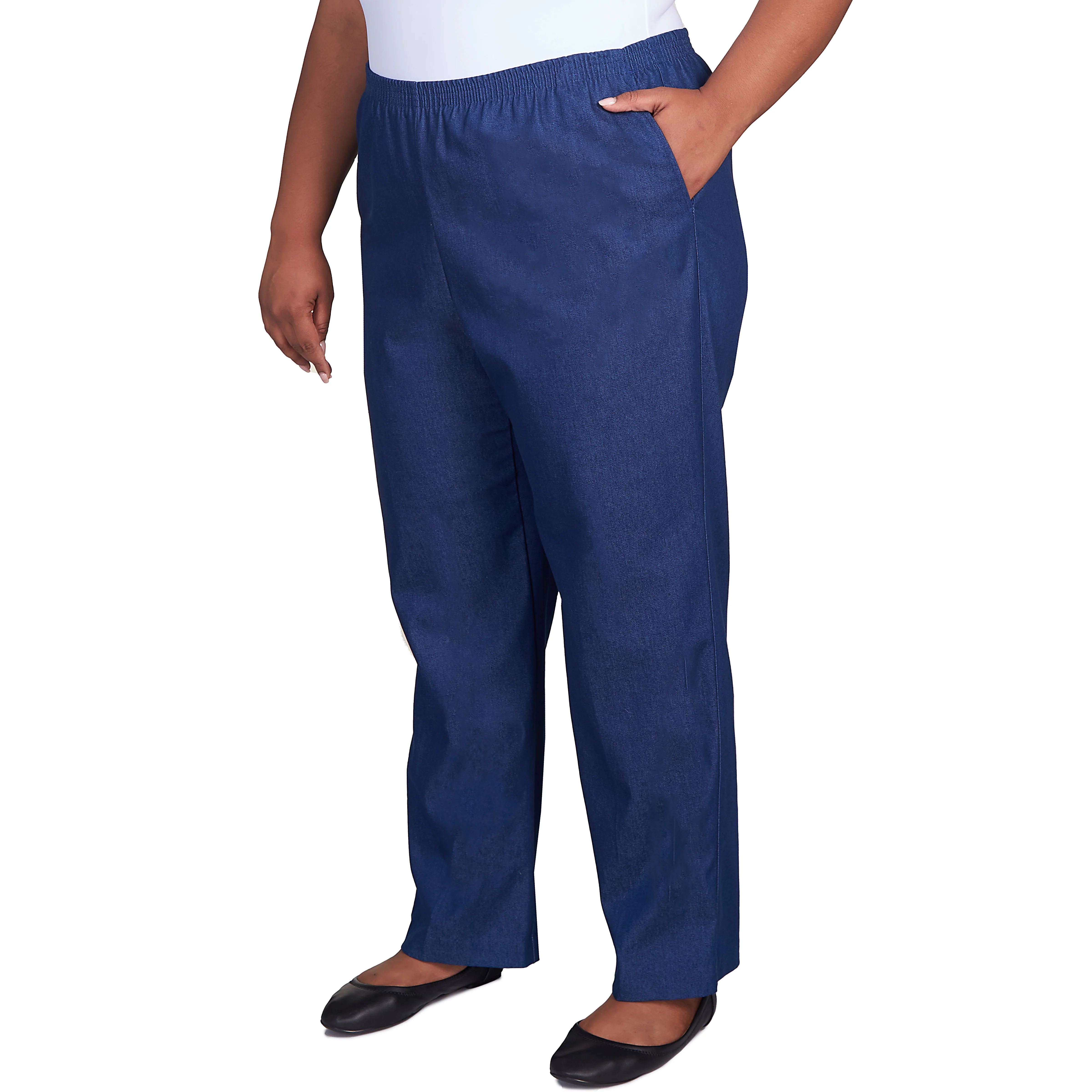 Alfred Dunner Classic All-Around Elastic Waistband Denim Pant Average Length - Plus - Image 3