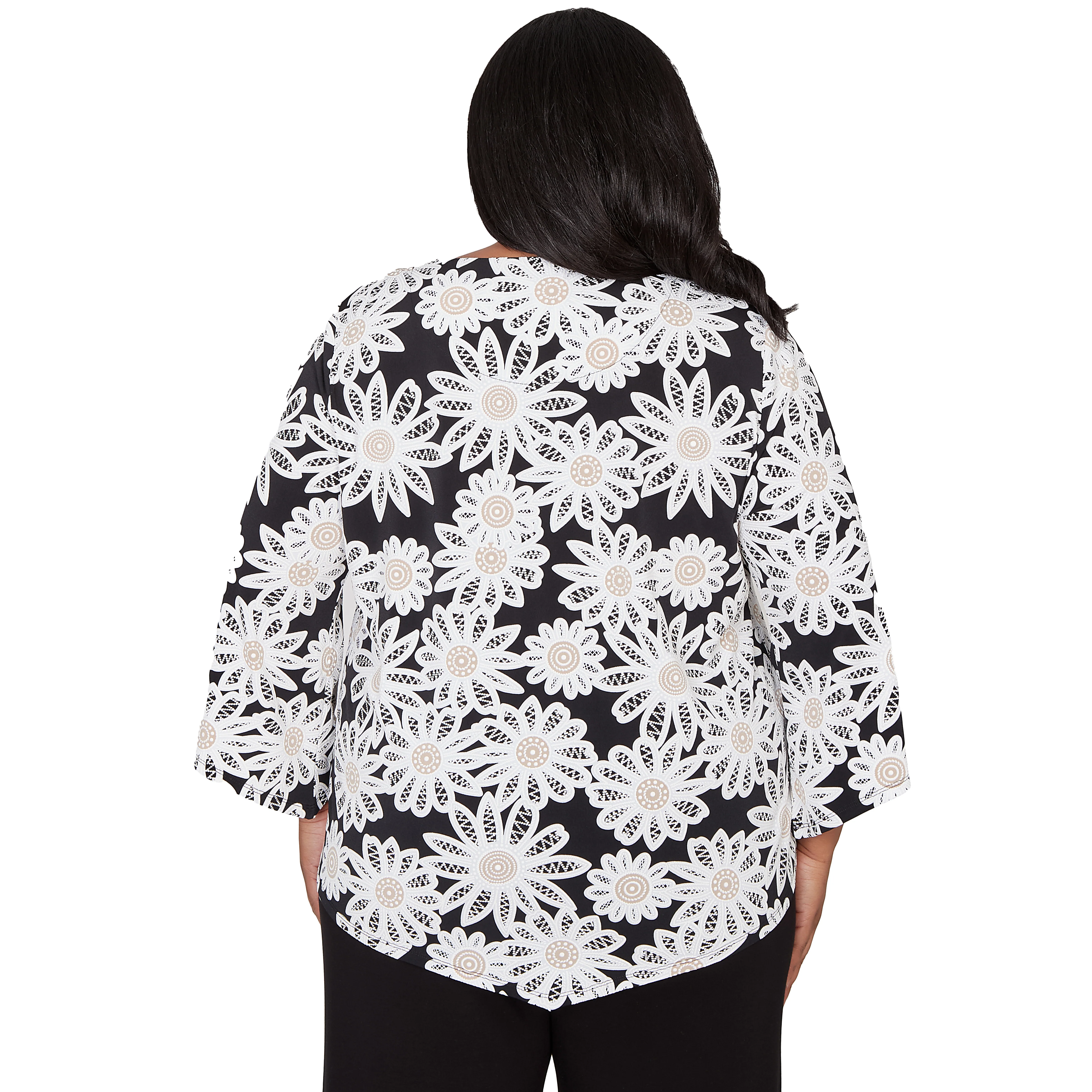Alfred Dunner Daisy Pointed Hem Top with Necklace - Plus - Image 2