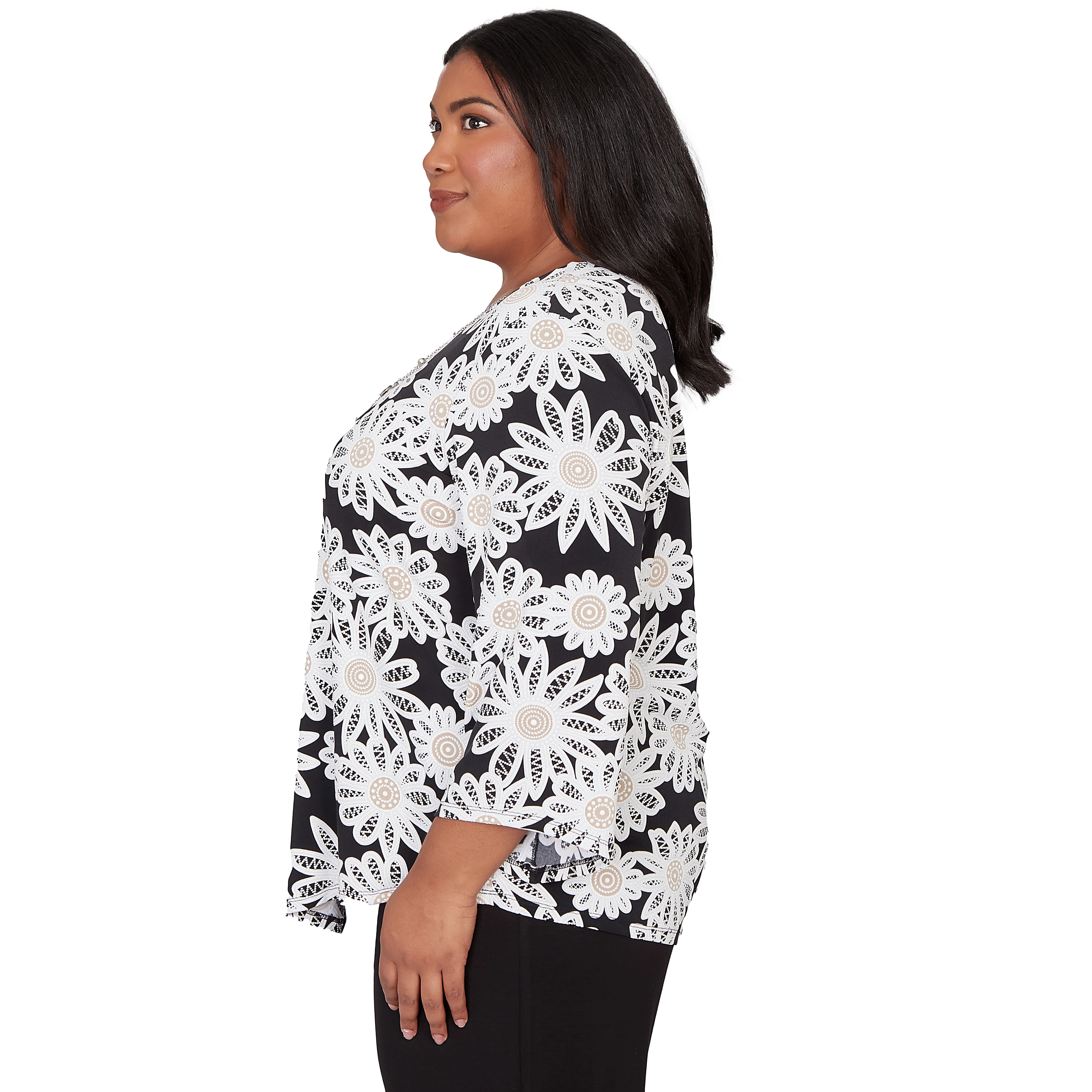Alfred Dunner Daisy Pointed Hem Top with Necklace - Plus - Image 4