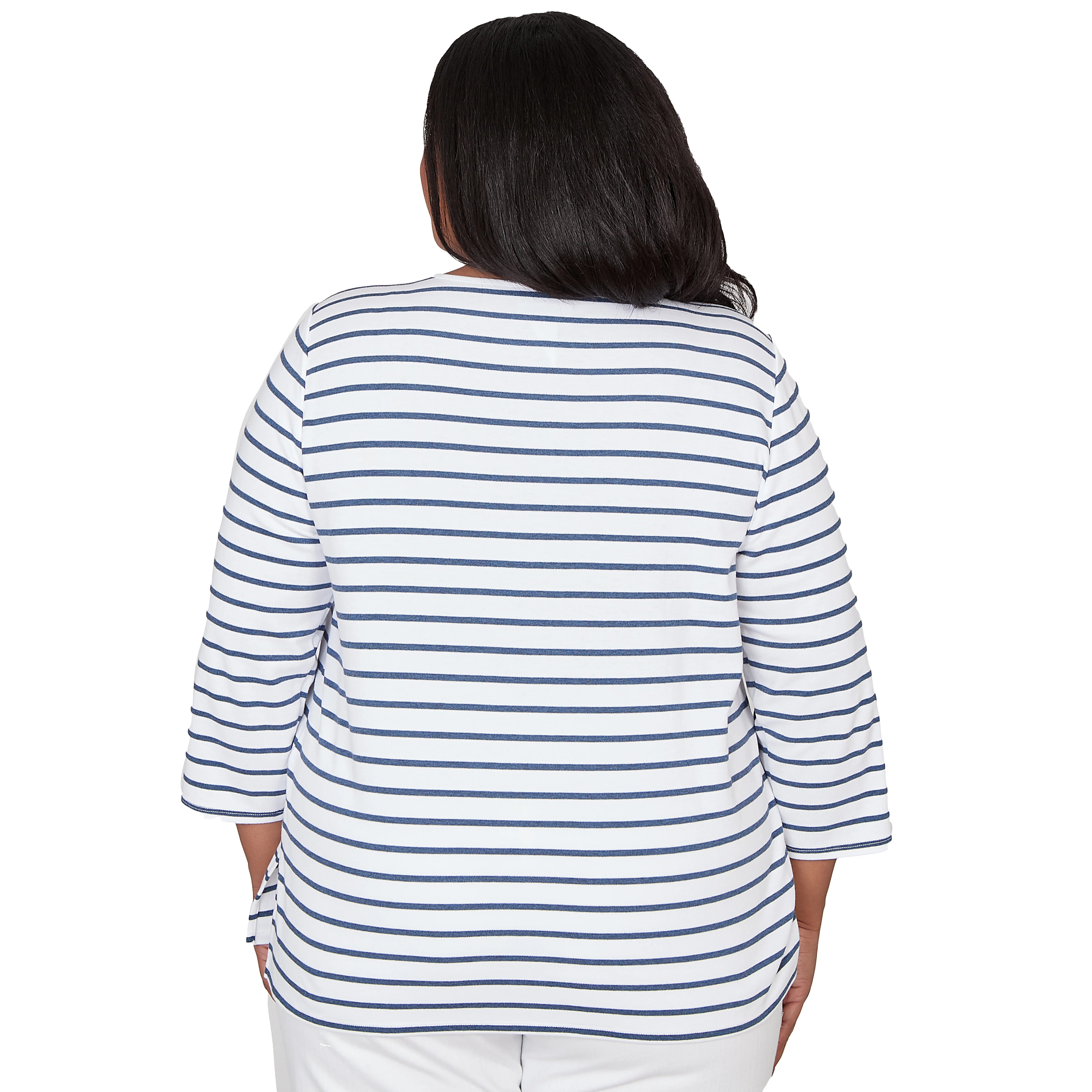 Alfred Dunner Floral Embroidered Stripe Top with Necklace - Plus - Image 2