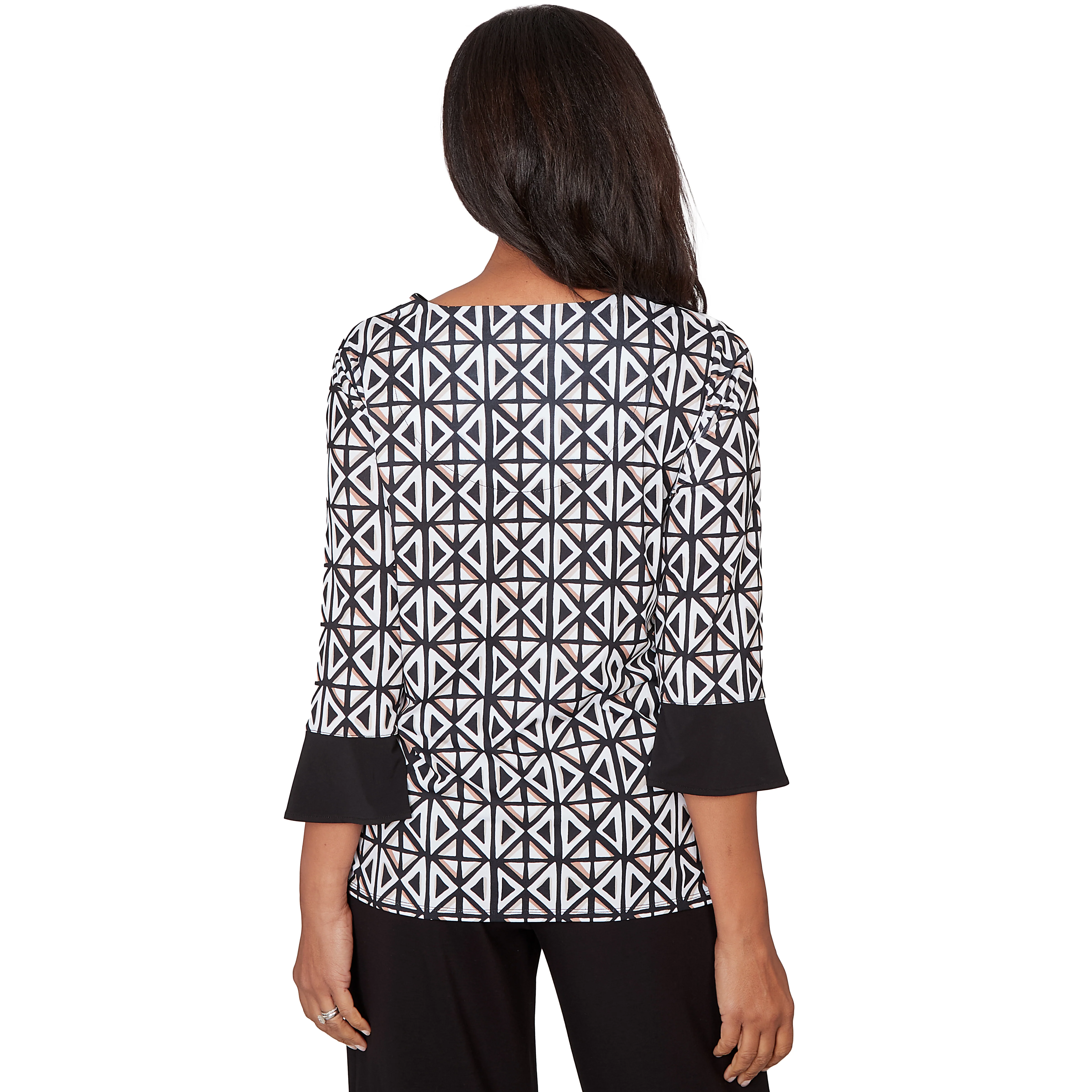 Alfred Dunner Floral Geo Patchwork Split Neck Top - Image 2