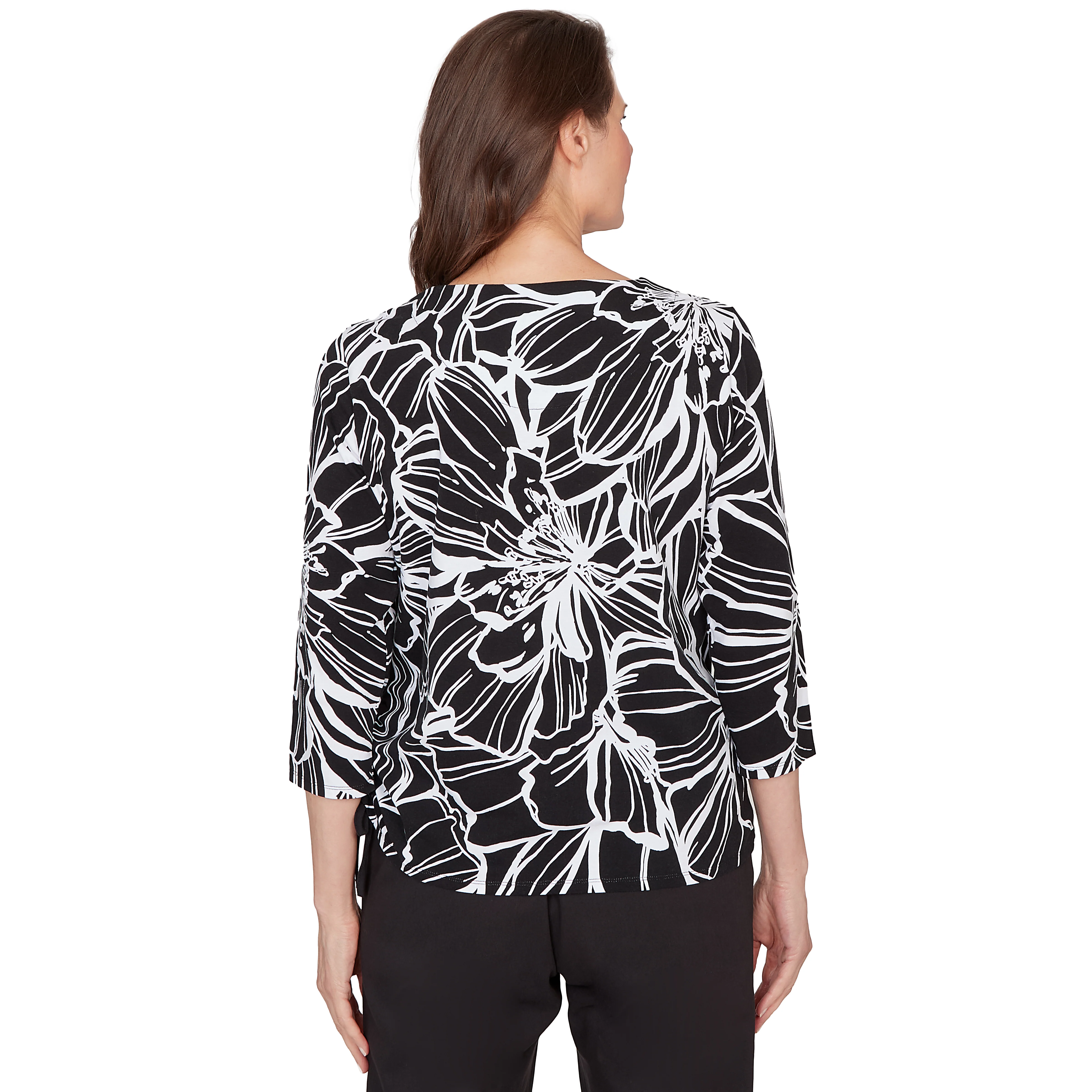 Alfred Dunner Floral Linework Side Tie Ruched Top- Petite - Image 2