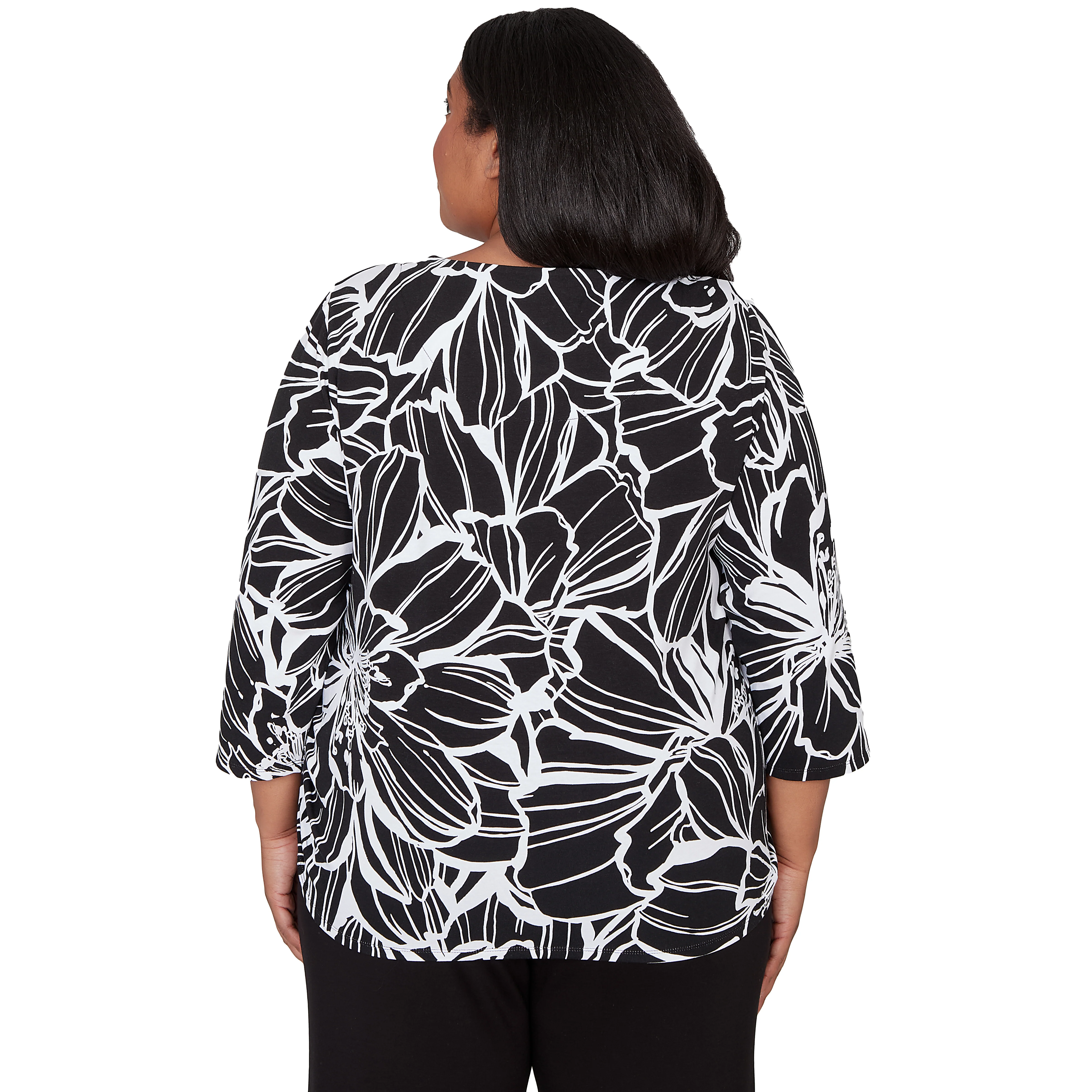 Alfred Dunner Floral Linework Side Tie Ruched Top - Plus - Image 2