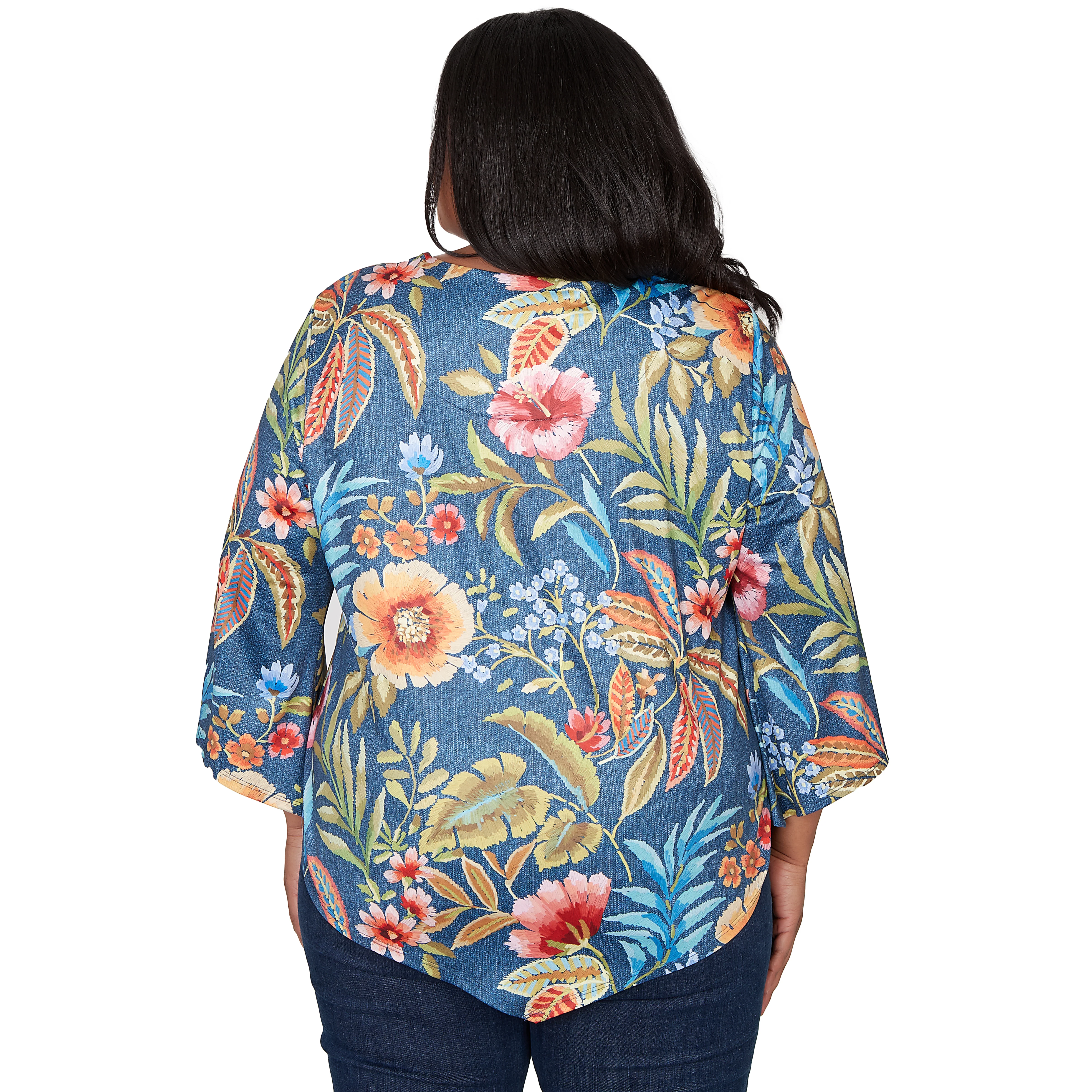 Alfred Dunner Floral Print Pointed Hem Top with Necklace - Plus - Image 2