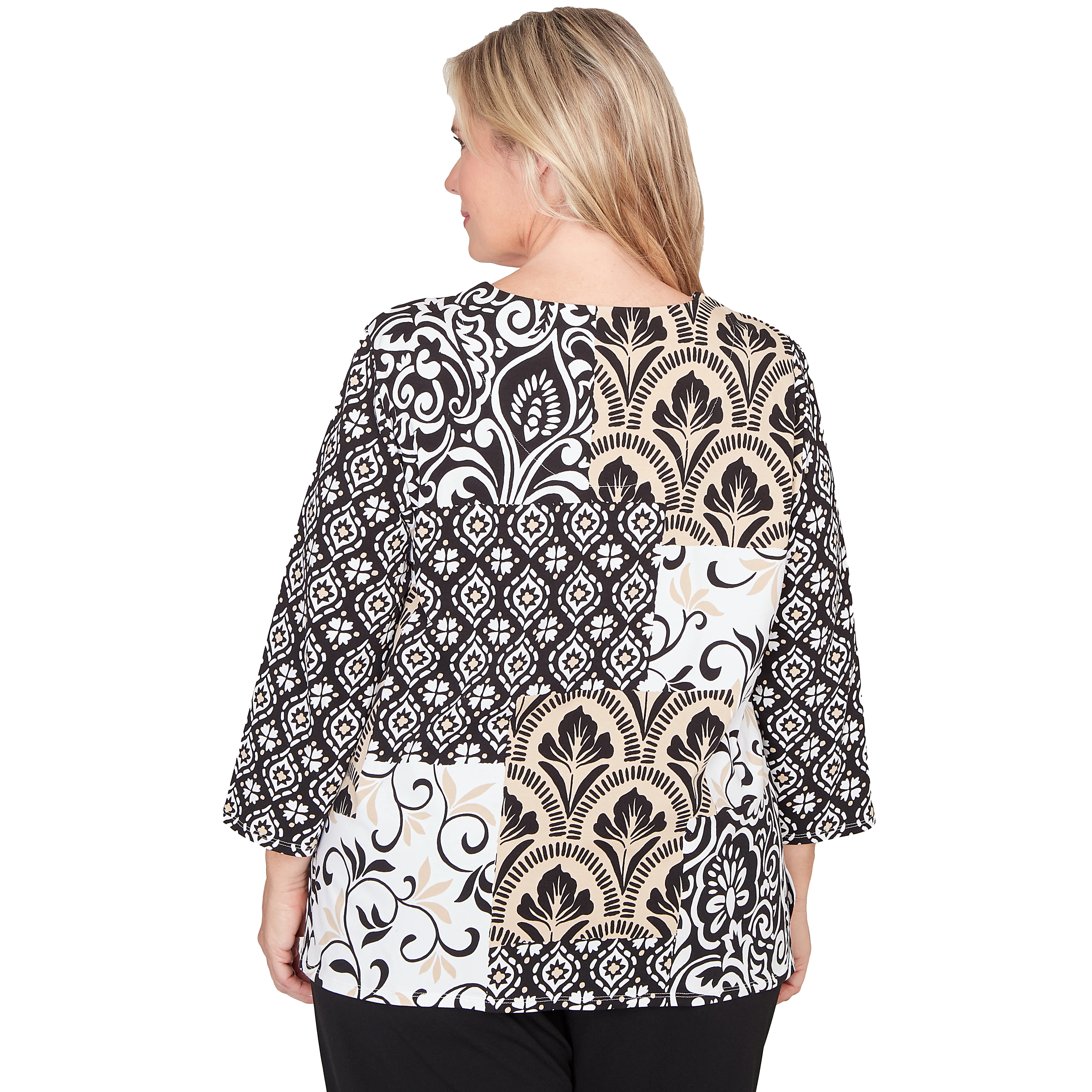 Alfred Dunner Geometric Scroll Patchwork Split Neck Top - Plus - Image 2