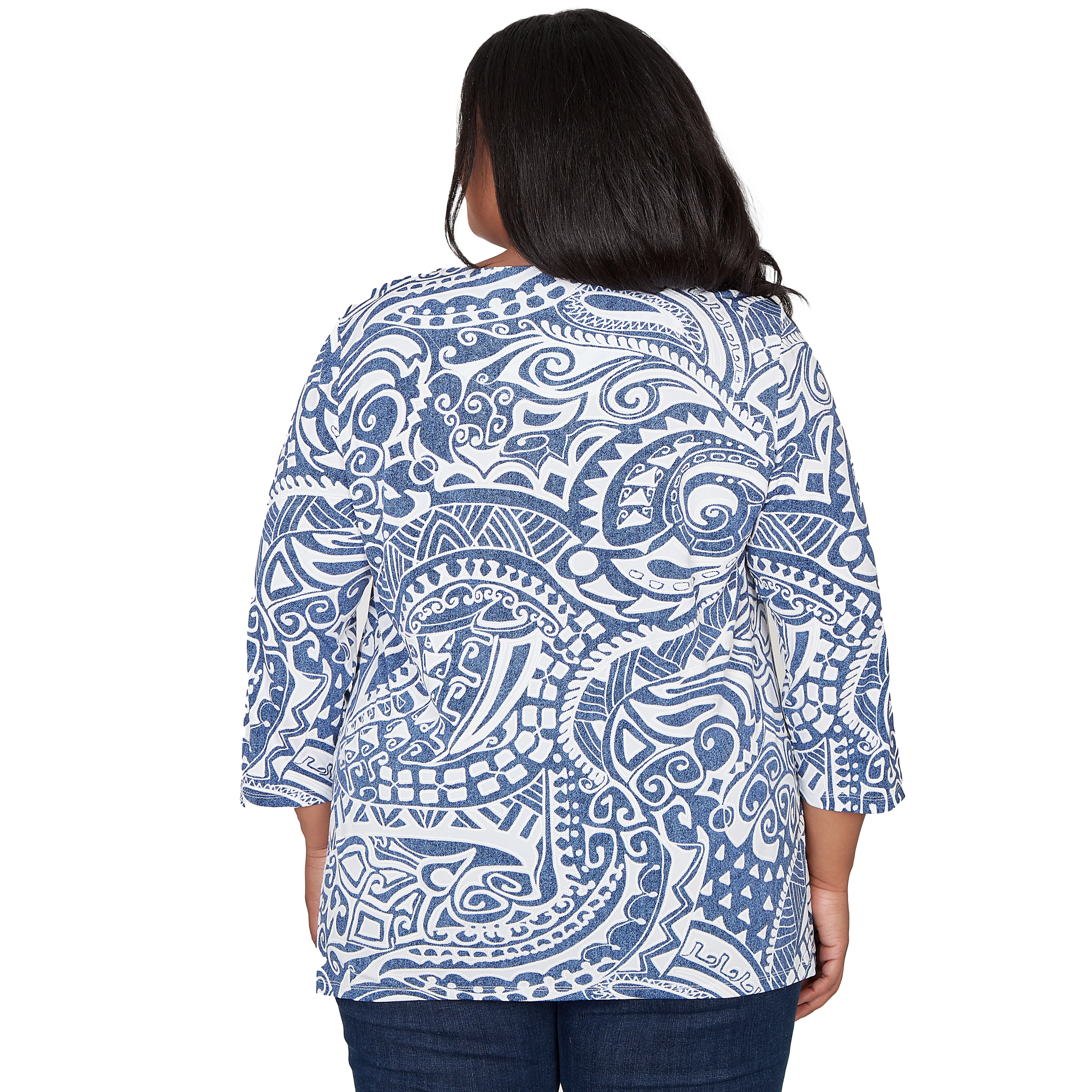 Alfred Dunner Paisley Swirl Sharkbite Hem Top with Necklace - Plus - Image 2