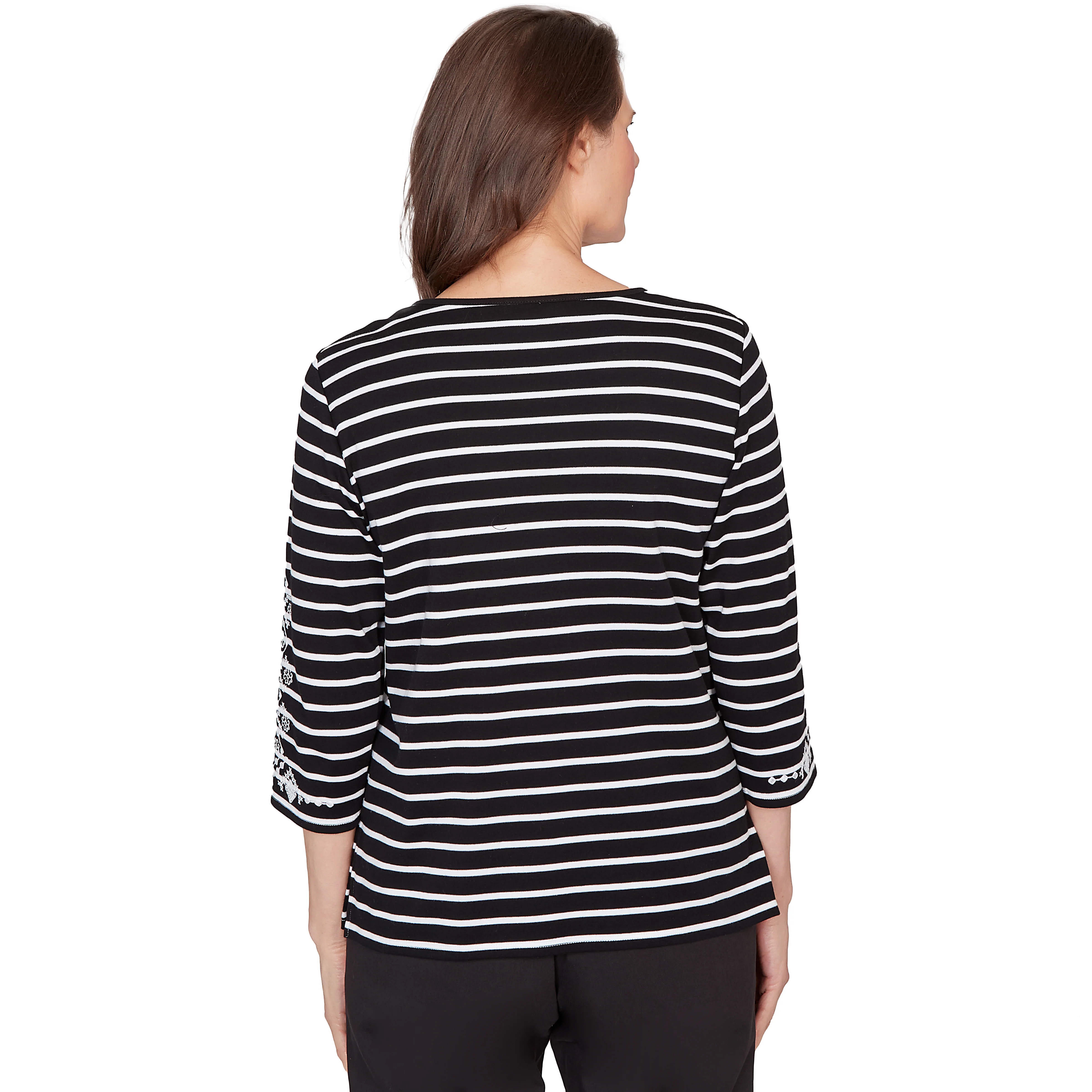 Alfred Dunner Pinstripe Embroidered Sleeve Top with Necklace- Petite - Image 2