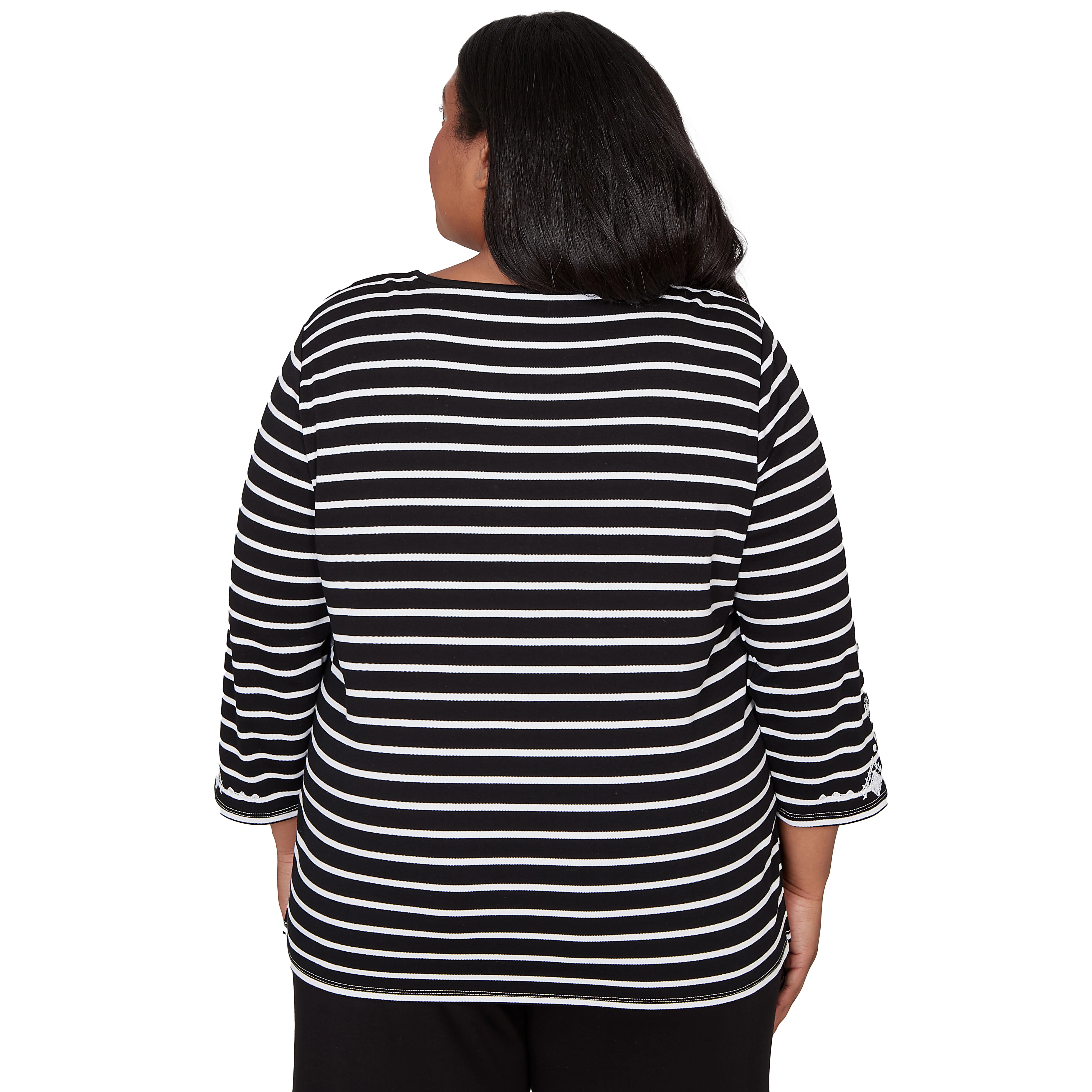 Alfred Dunner Pinstripe Embroidered Sleeve Top with Necklace - Plus - Image 2