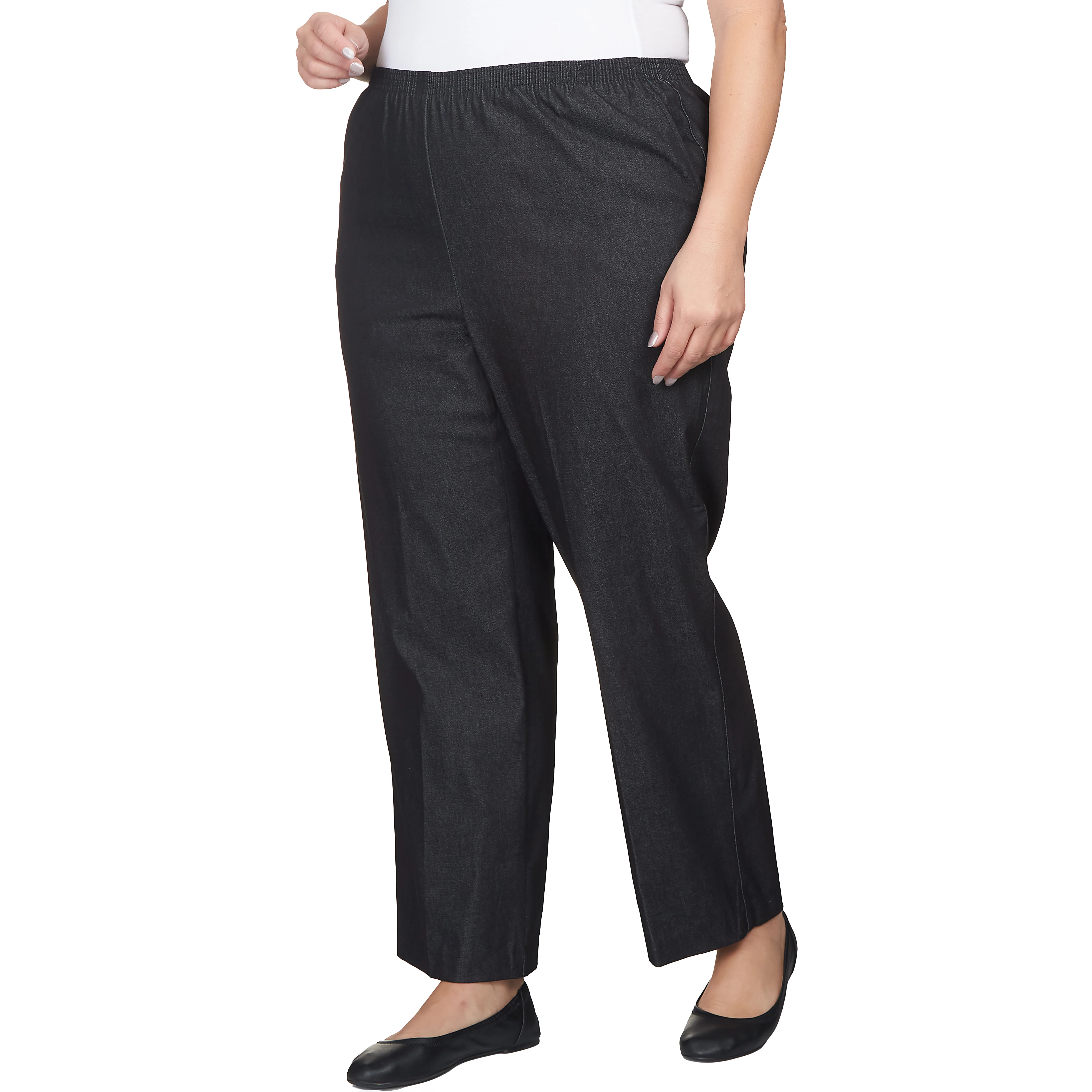 Alfred Dunner Plus Denim Comfort Waistband  Mid Rise Regular Fit Straight Leg Pant Short Length - Image 3