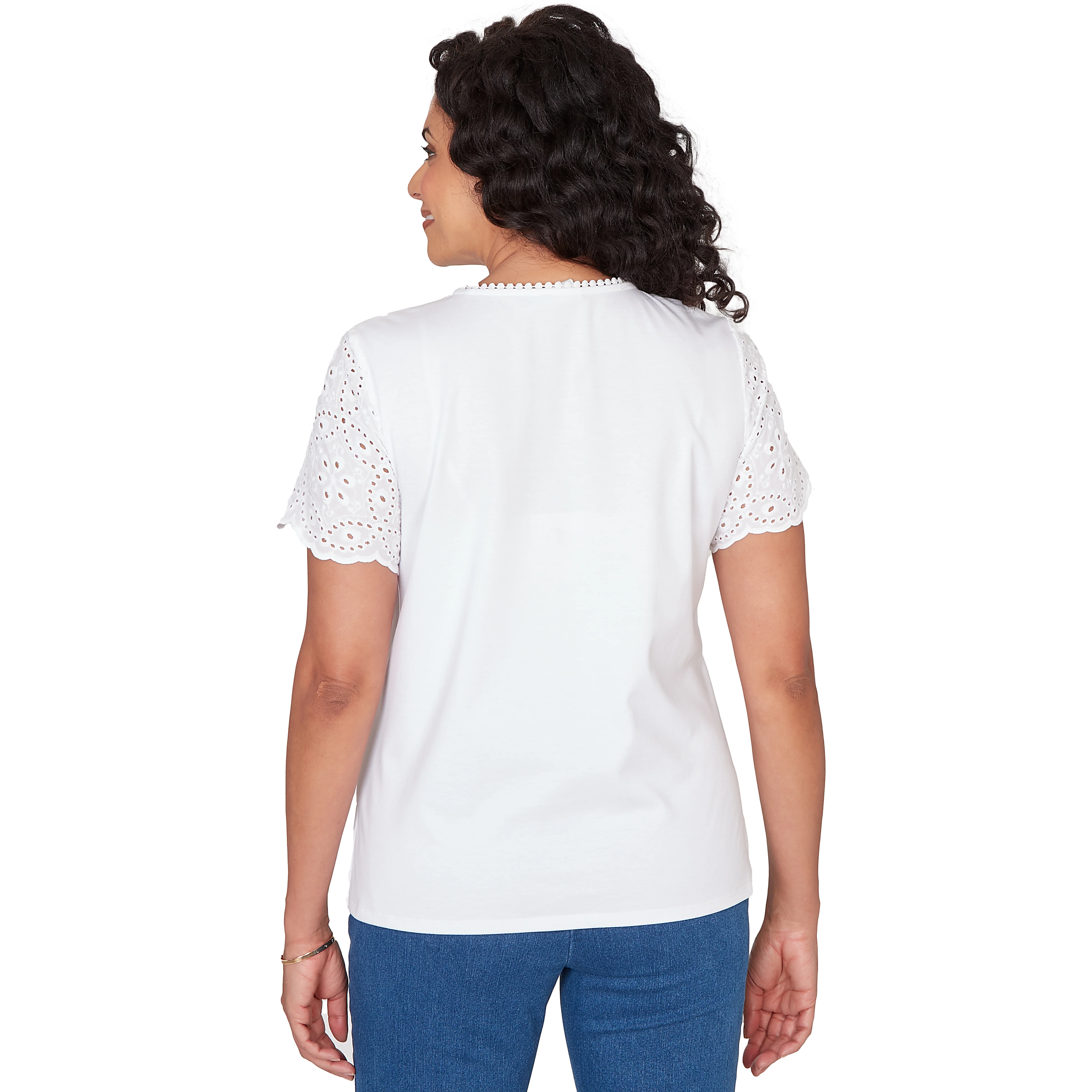 Alfred Dunner Solid Eyelet Sleeve Tee with Necklace - Image 2