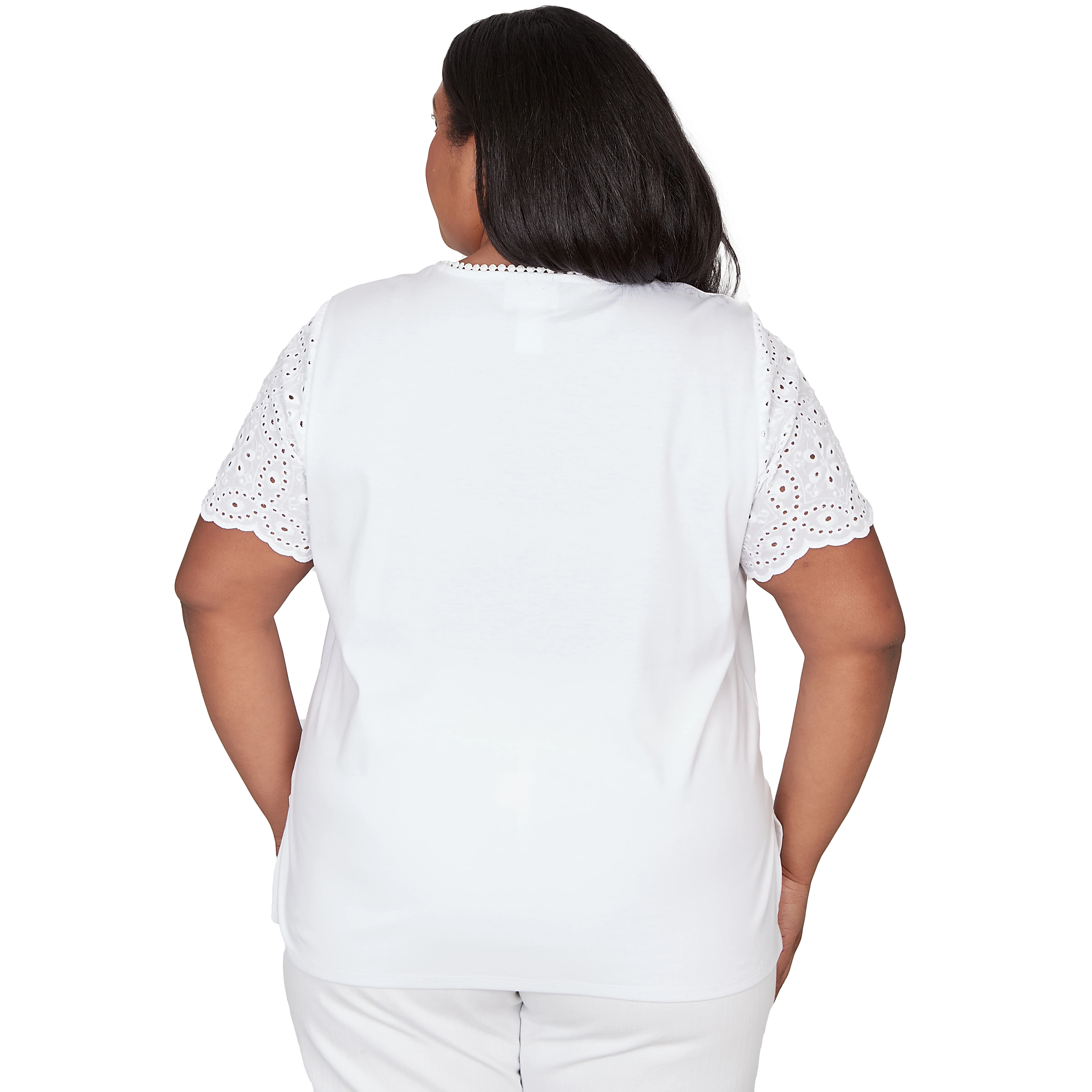 Alfred Dunner Solid Eyelet Sleeve Tee with Necklace - Plus - Image 2
