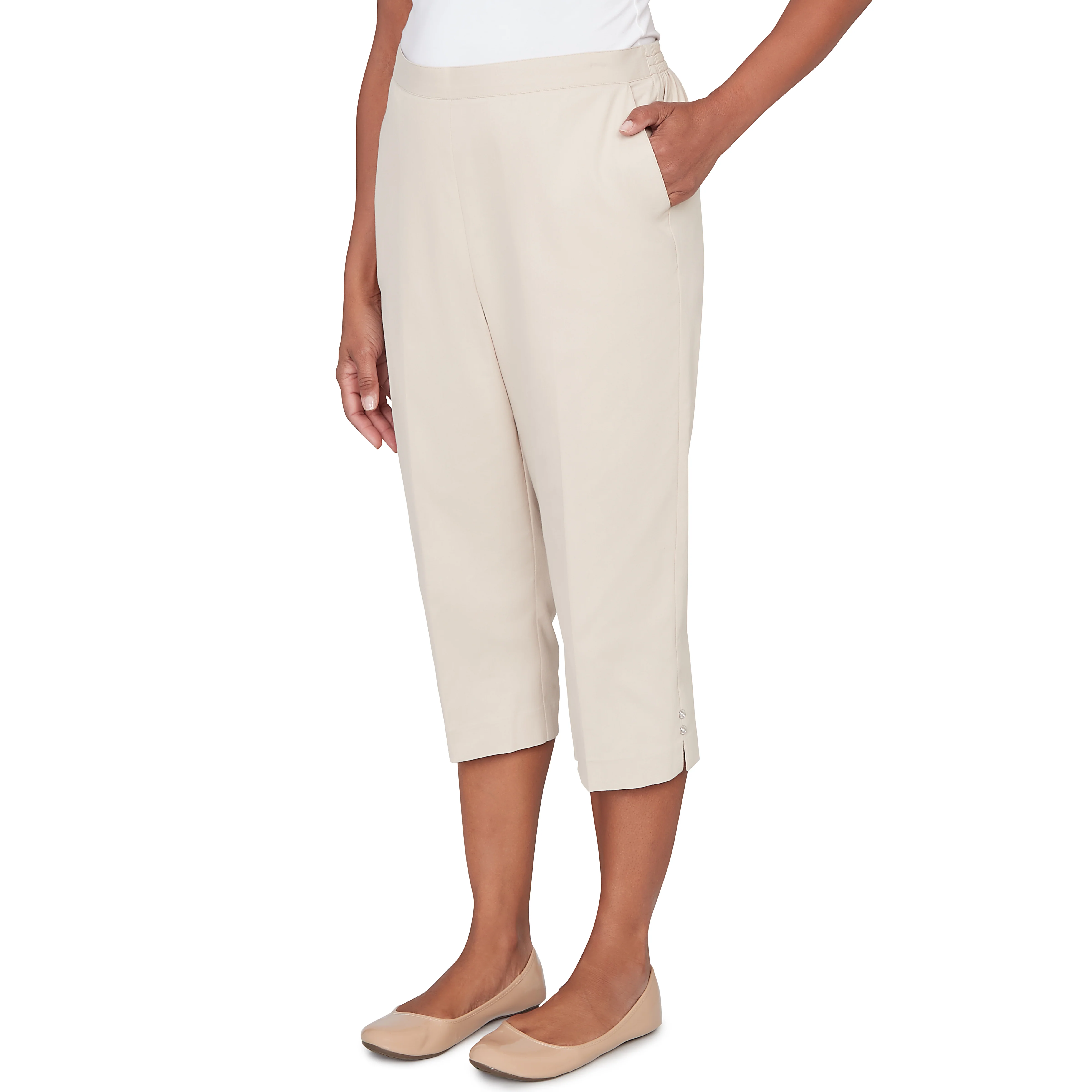 Alfred Dunner Solid Twill Button Hem Capri Pant - Image 15