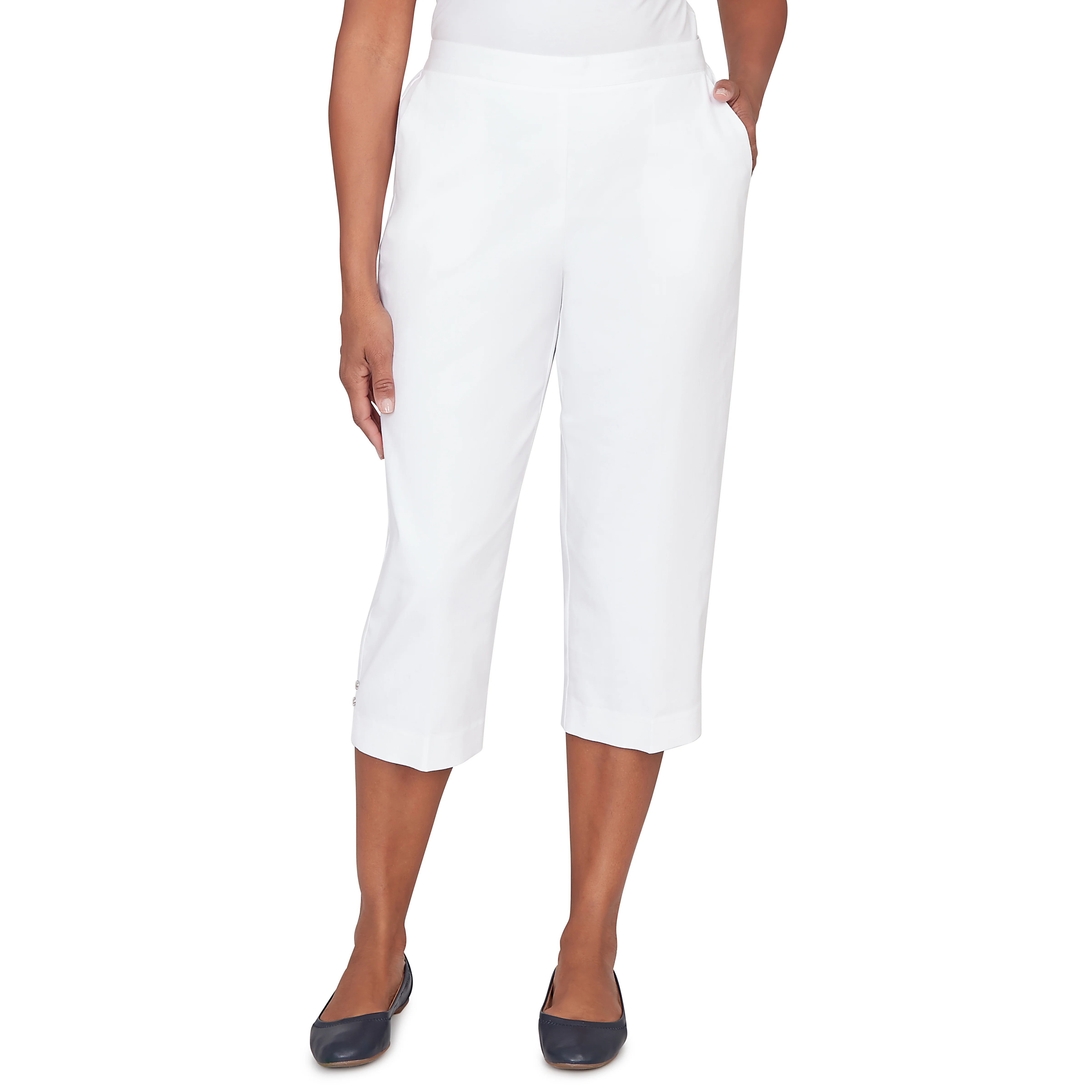 Alfred Dunner Solid Twill Button Hem Capri Pant- Petite - Image 19