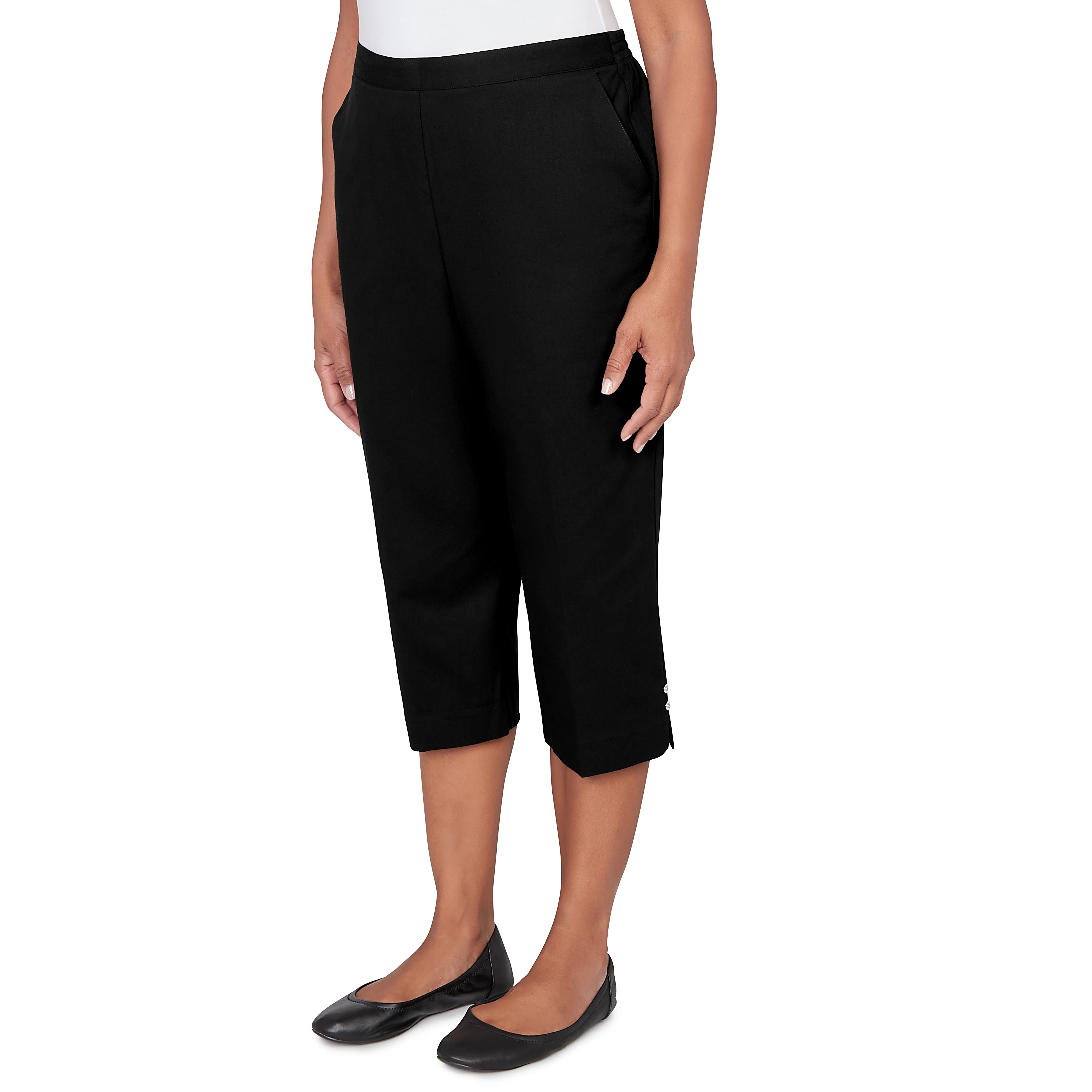 Alfred Dunner Solid Twill Button Hem Capri Pant- Petite - Image 3