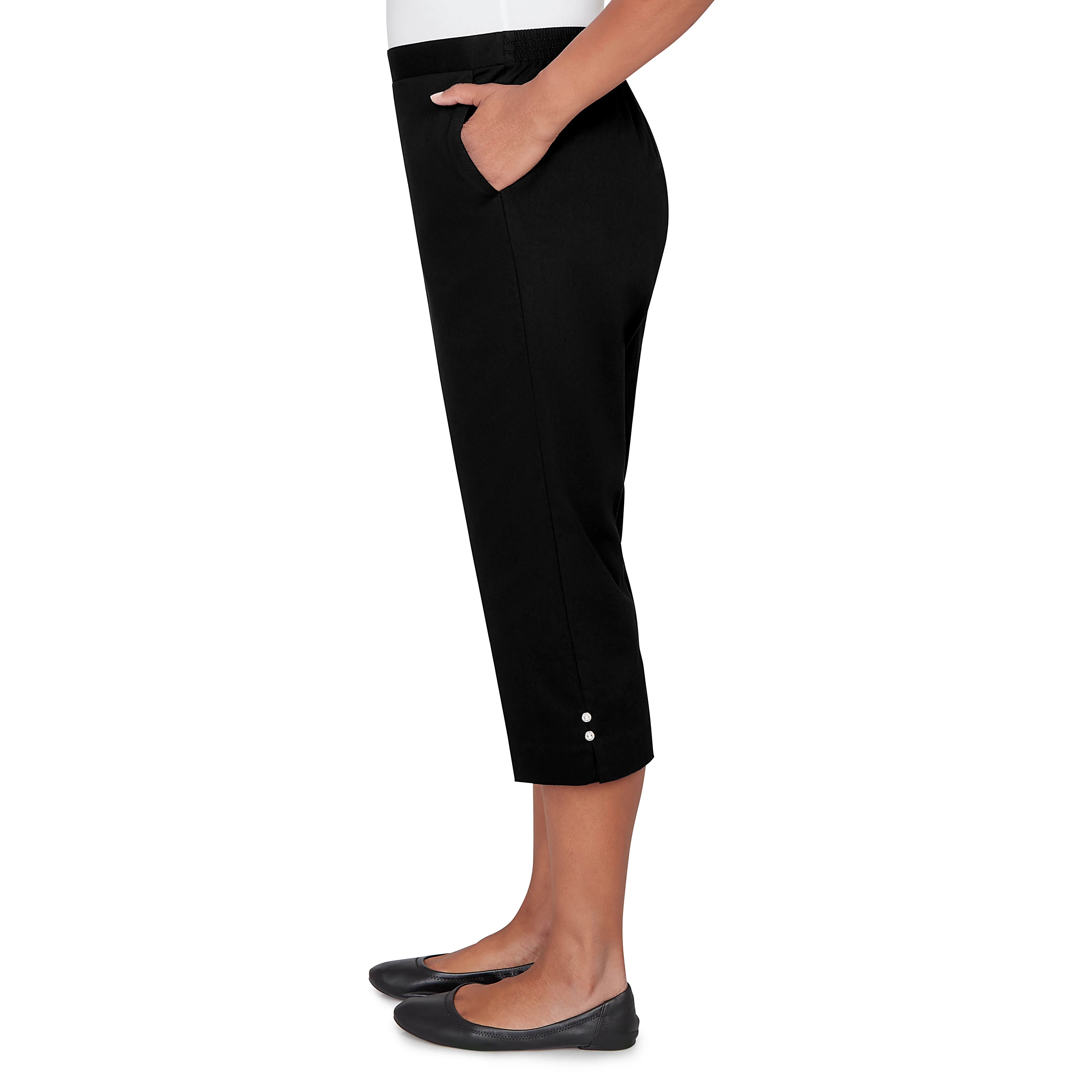 Alfred Dunner Solid Twill Button Hem Capri Pant- Petite - Image 4