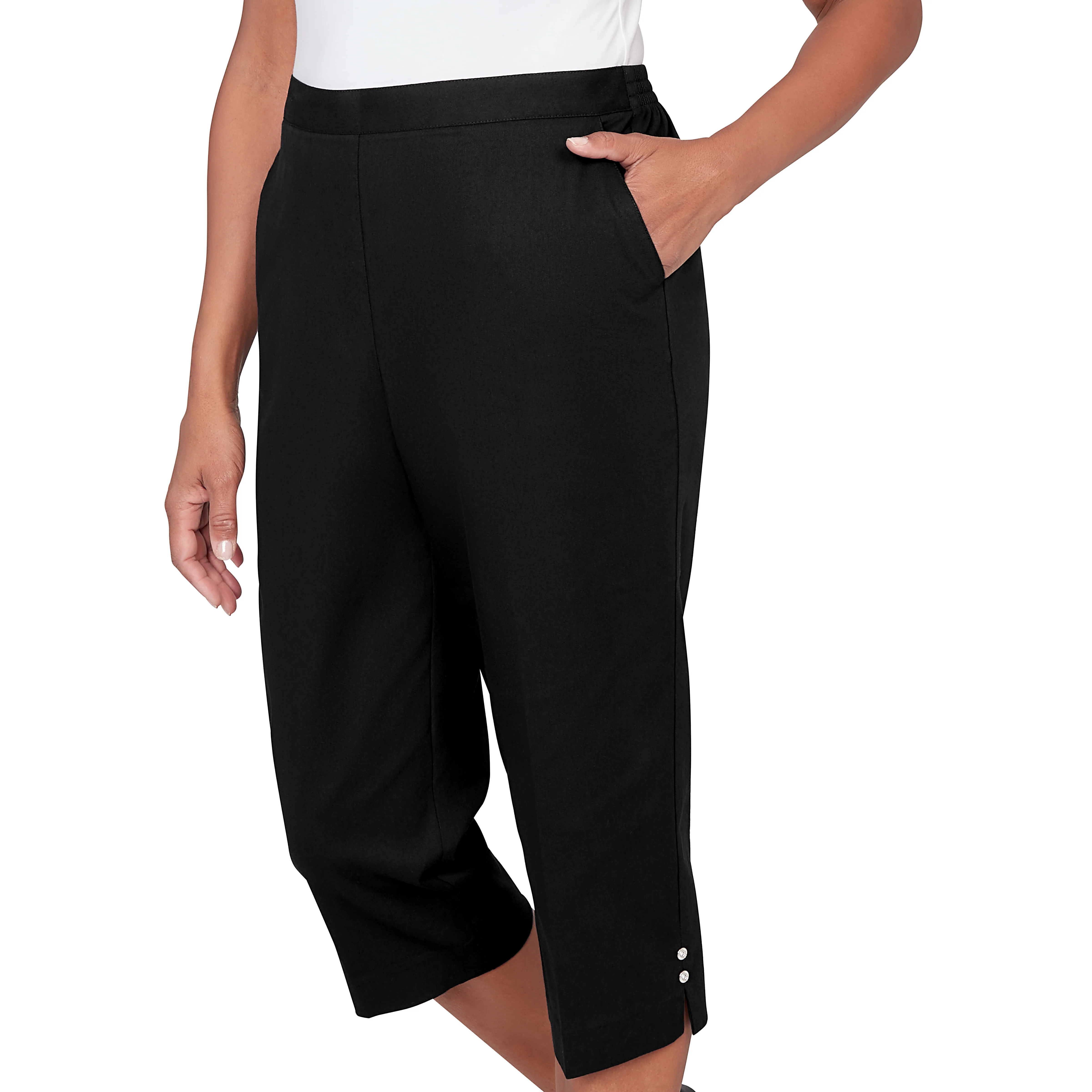 Alfred Dunner Solid Twill Button Hem Capri Pant- Petite - Image 5