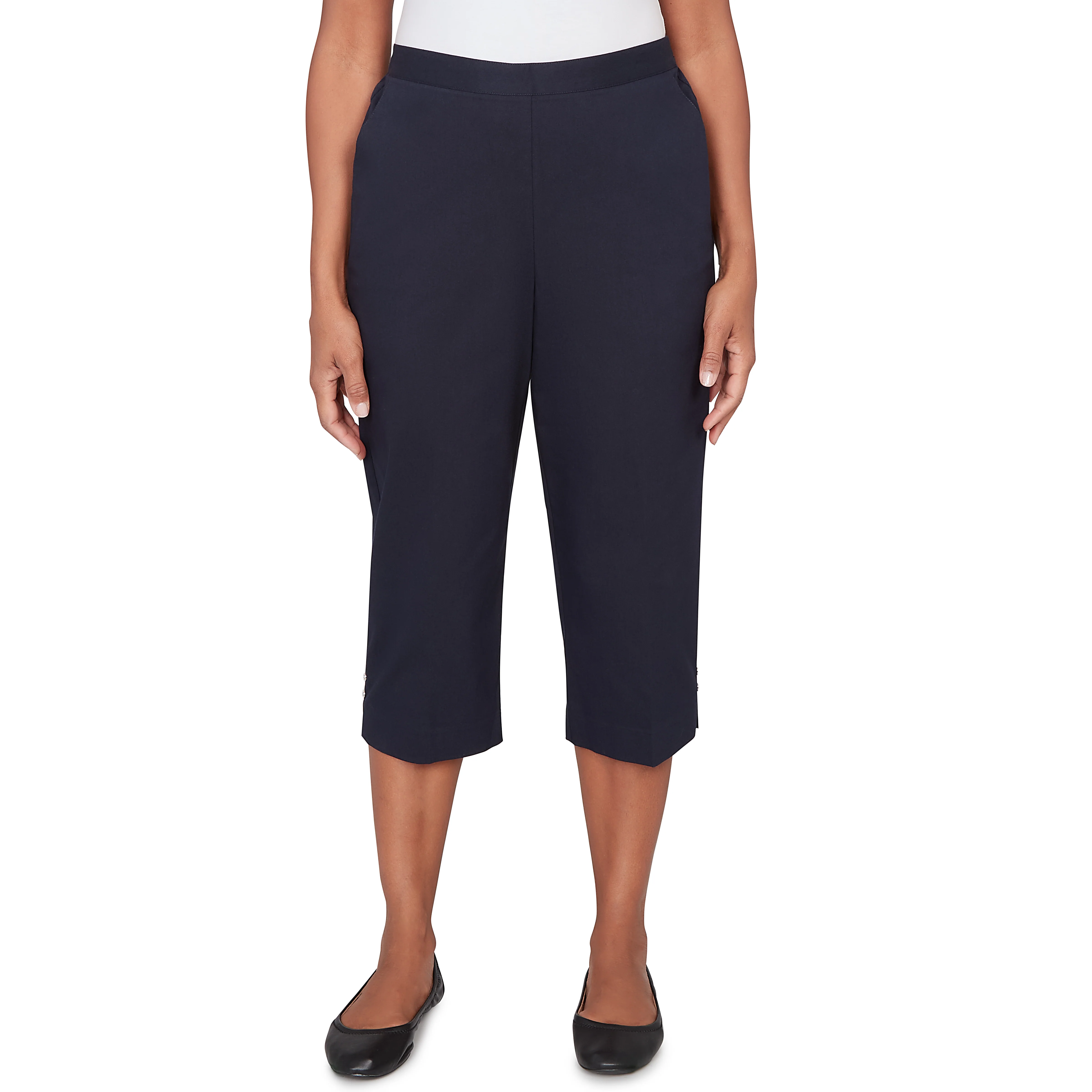 Alfred Dunner Solid Twill Button Hem Capri Pant- Petite - Image 7