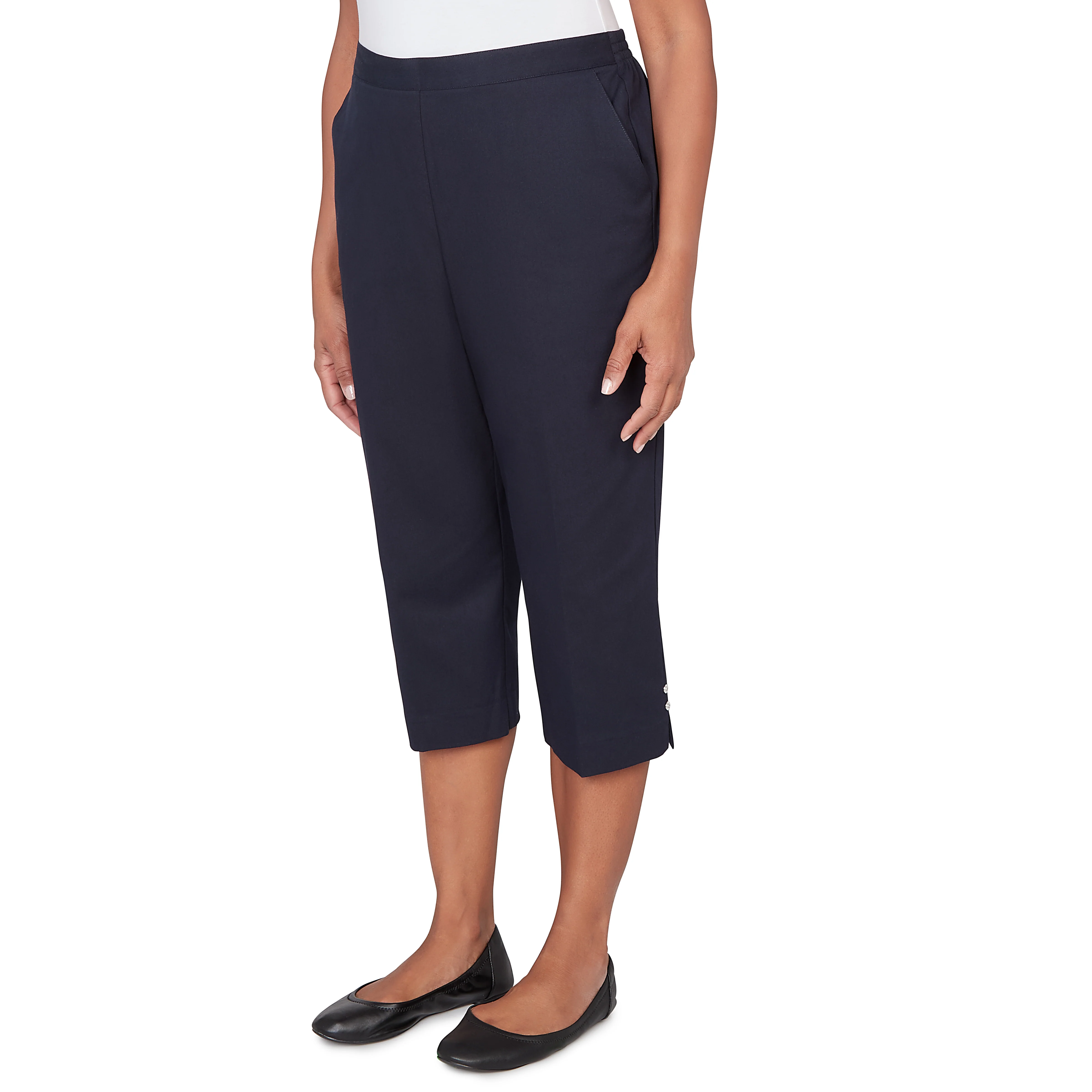 Alfred Dunner Solid Twill Button Hem Capri Pant- Petite - Image 9