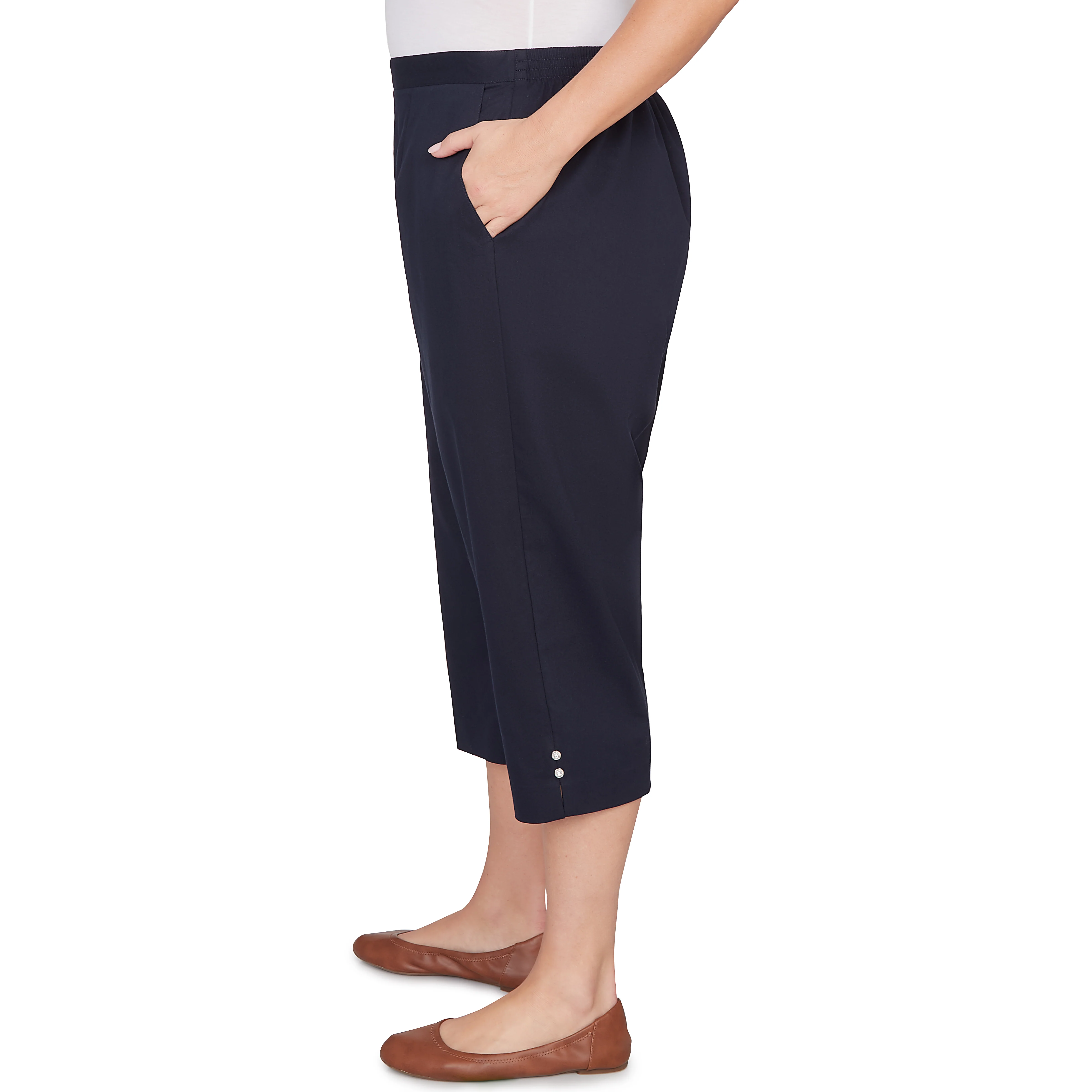 Alfred Dunner Solid Twill Button Hem Capri Pant - Plus - Image 10