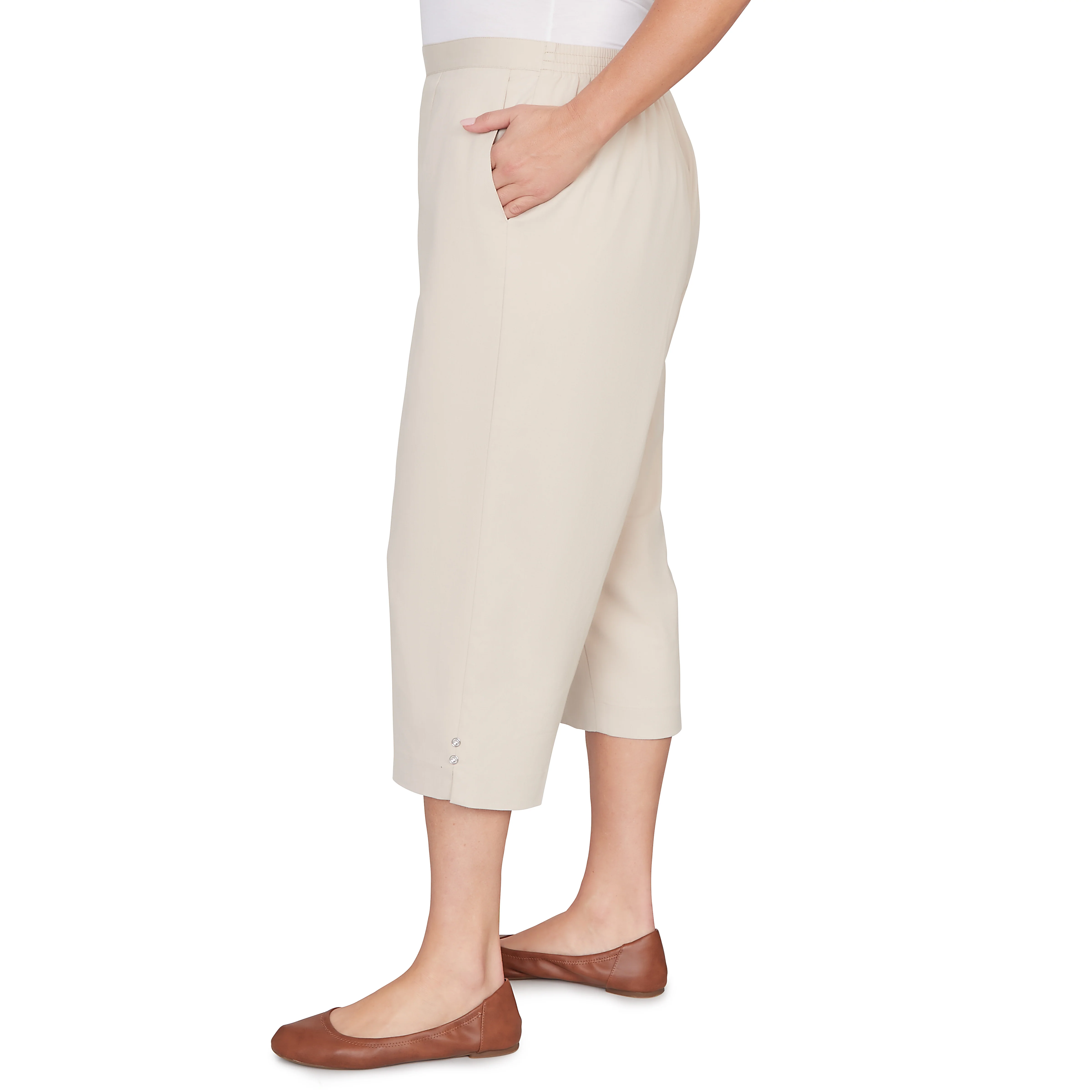 Alfred Dunner Solid Twill Button Hem Capri Pant - Plus - Image 16