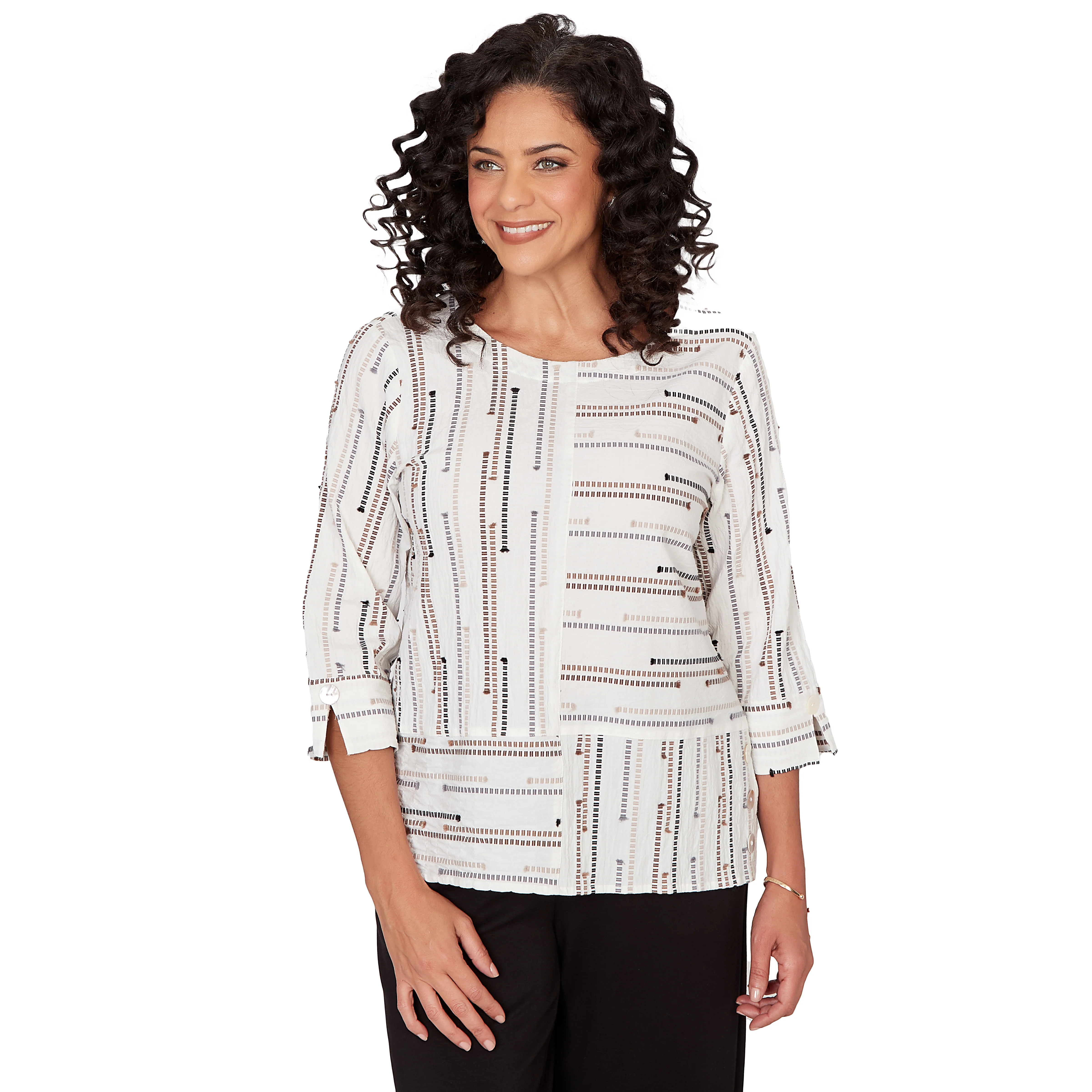 Alfred Dunner Spliced Jacquard Stripe Top- Petite - Image 7