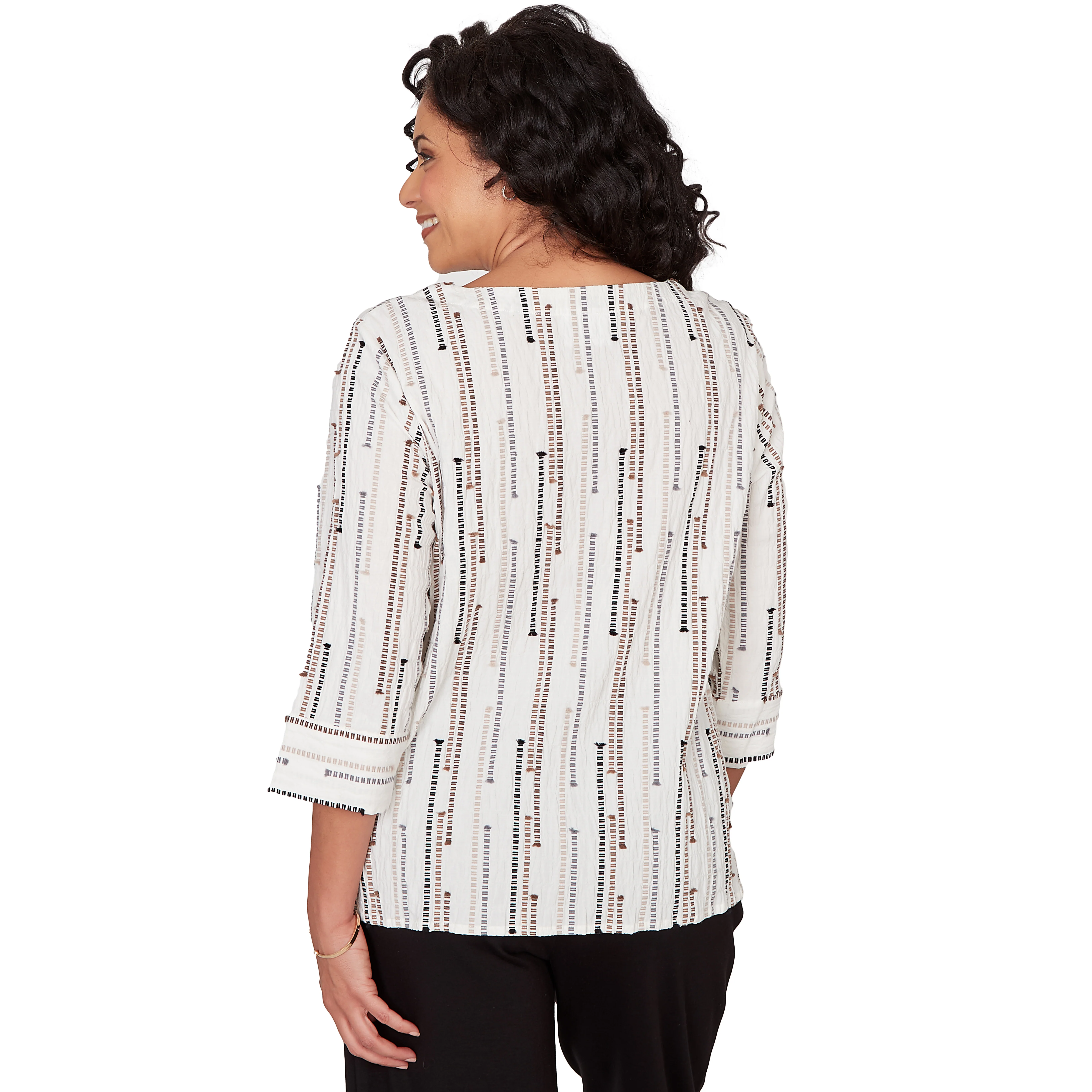 Alfred Dunner Spliced Jacquard Stripe Top- Petite - Image 8