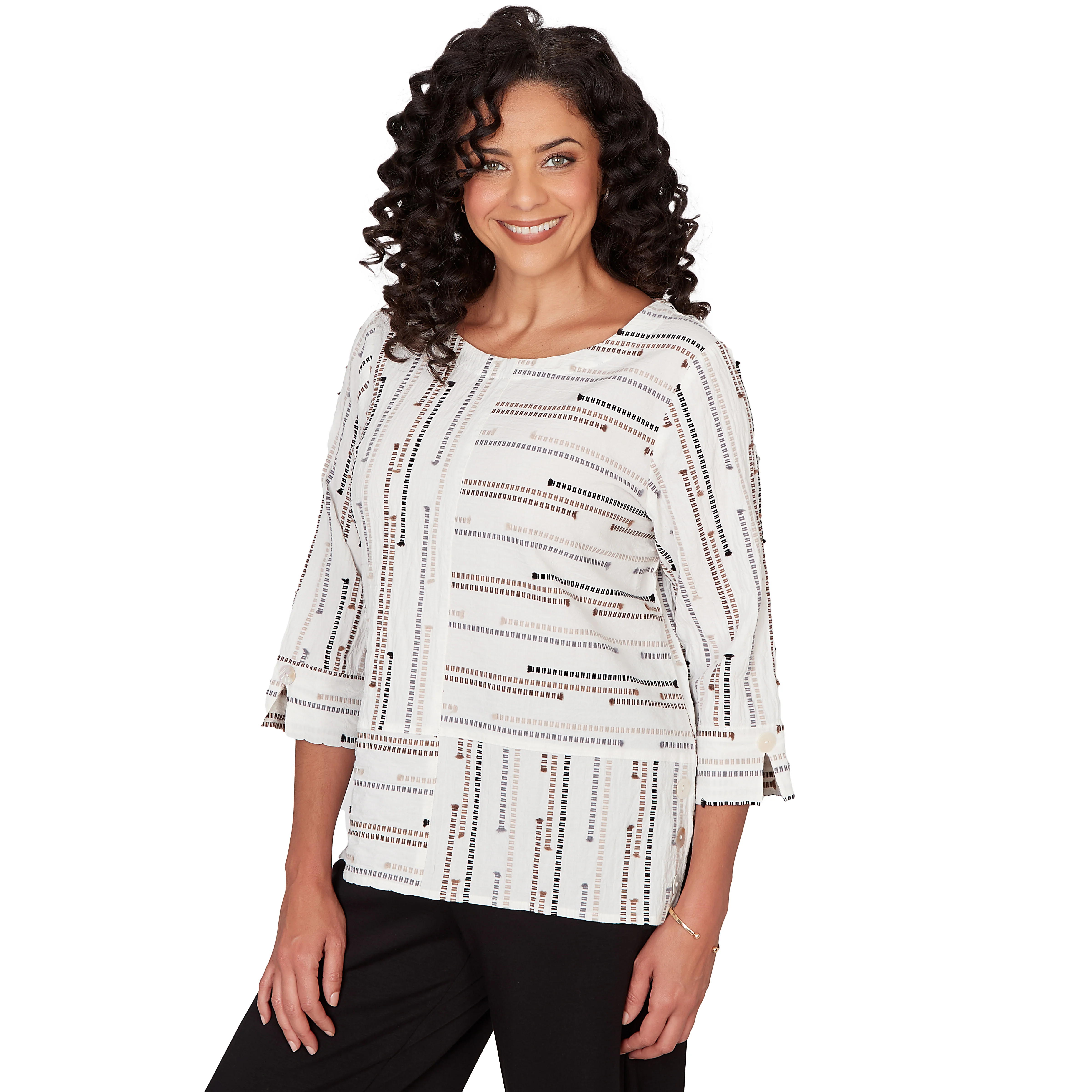 Alfred Dunner Spliced Jacquard Stripe Top- Petite - Image 9