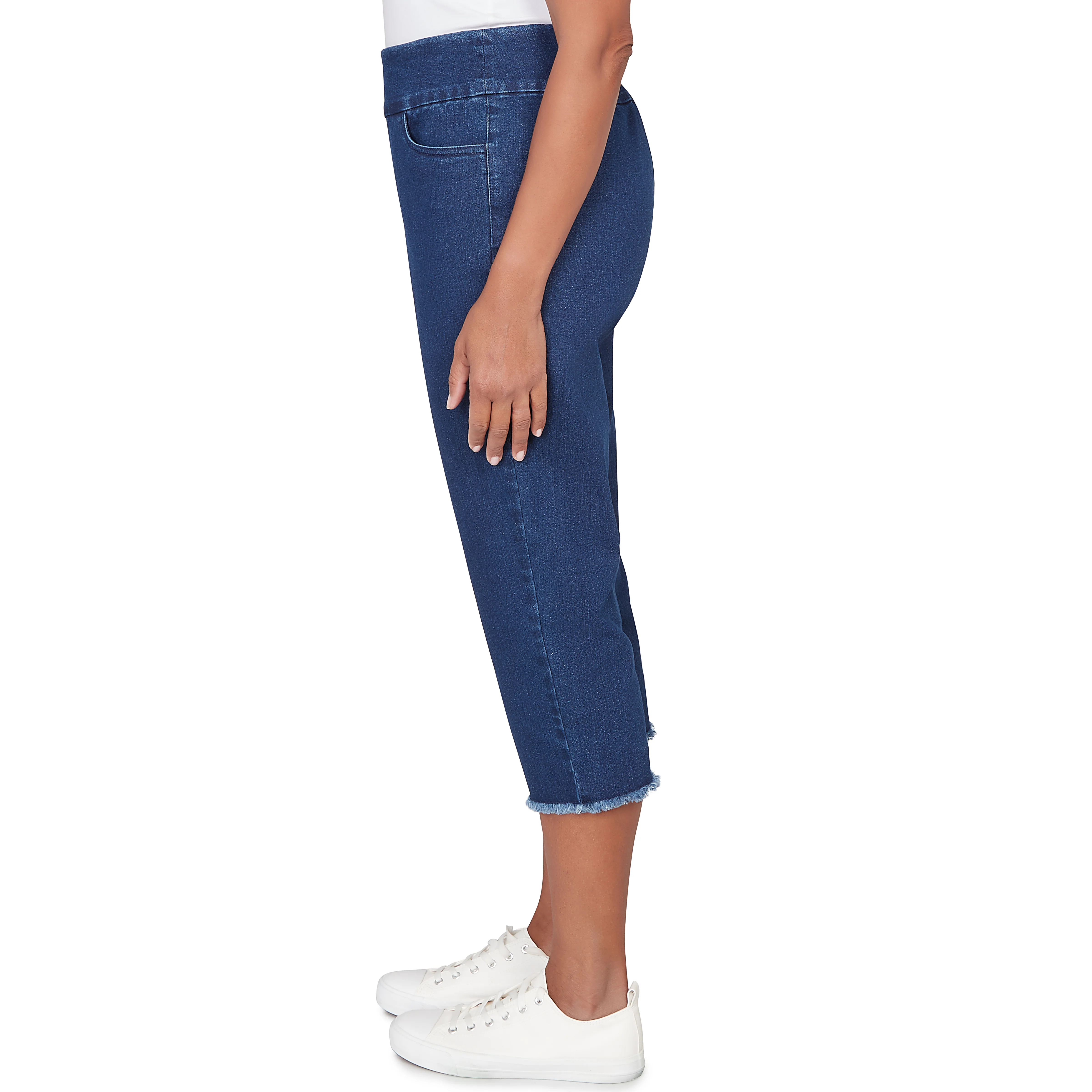 Alfred Dunner Super Stretch Denim Fringe Capri Pant- Petite - Image 10