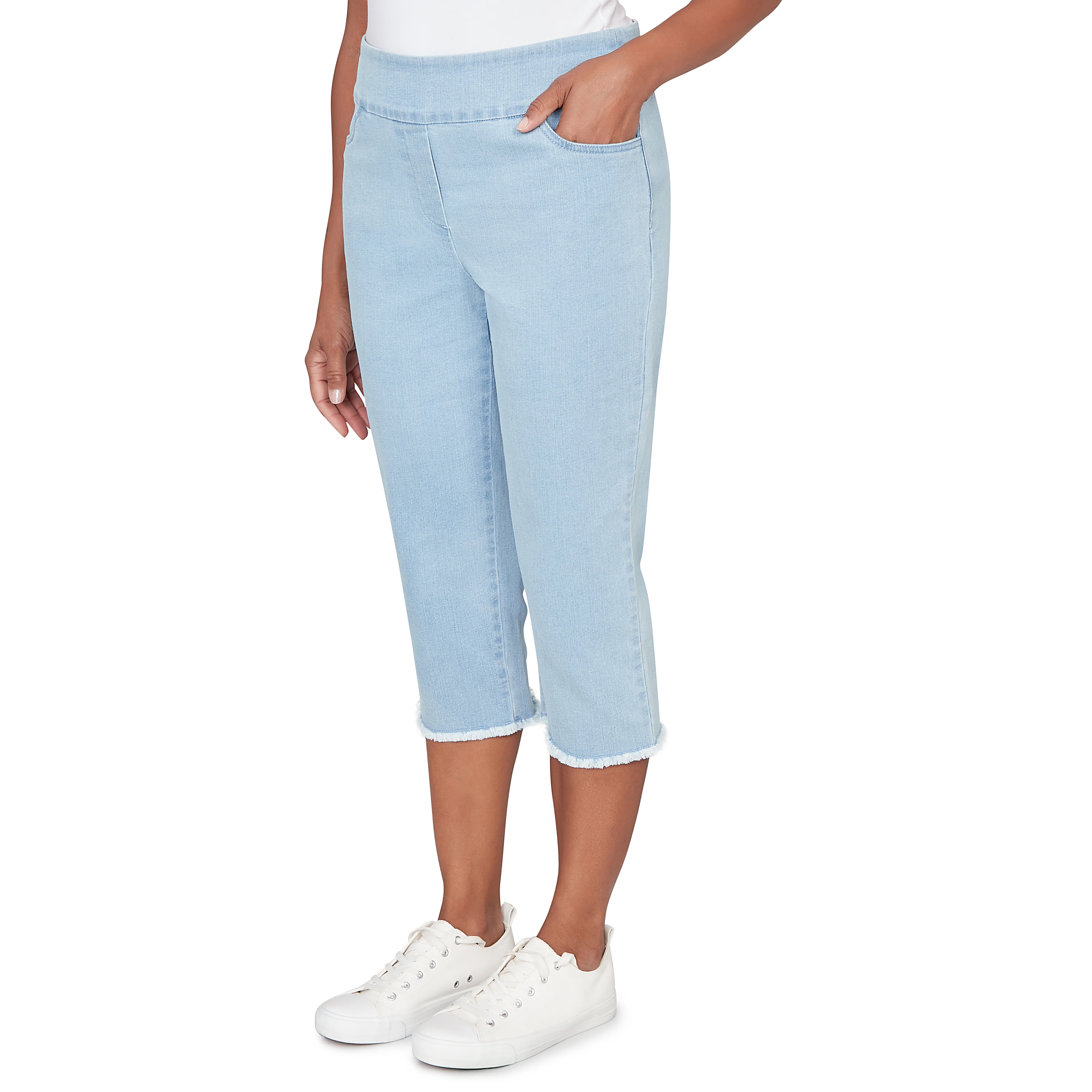 Alfred Dunner Super Stretch Denim Fringe Capri Pant- Petite - Image 15