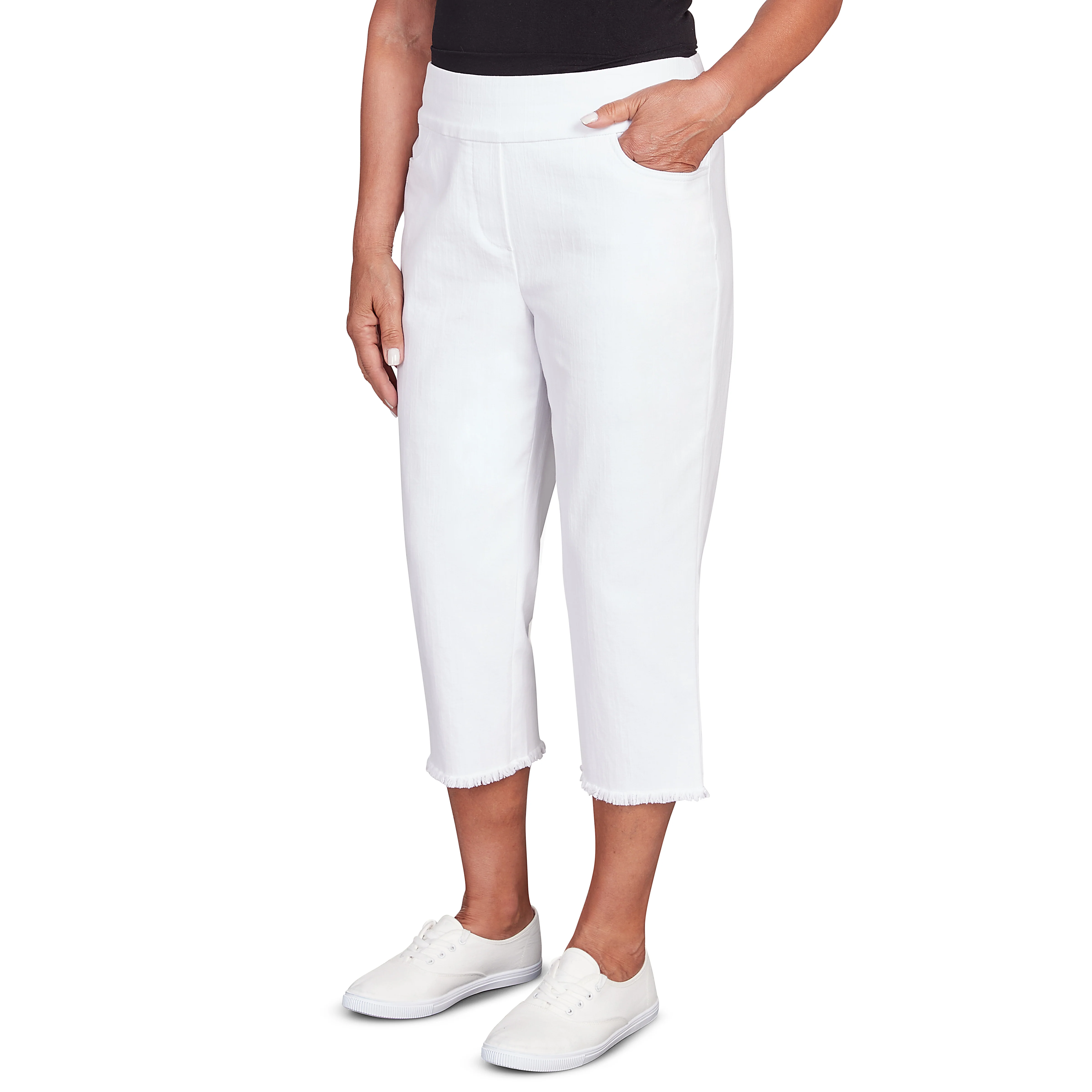 Alfred Dunner Super Stretch Denim Fringe Capri Pant- Petite - Image 27