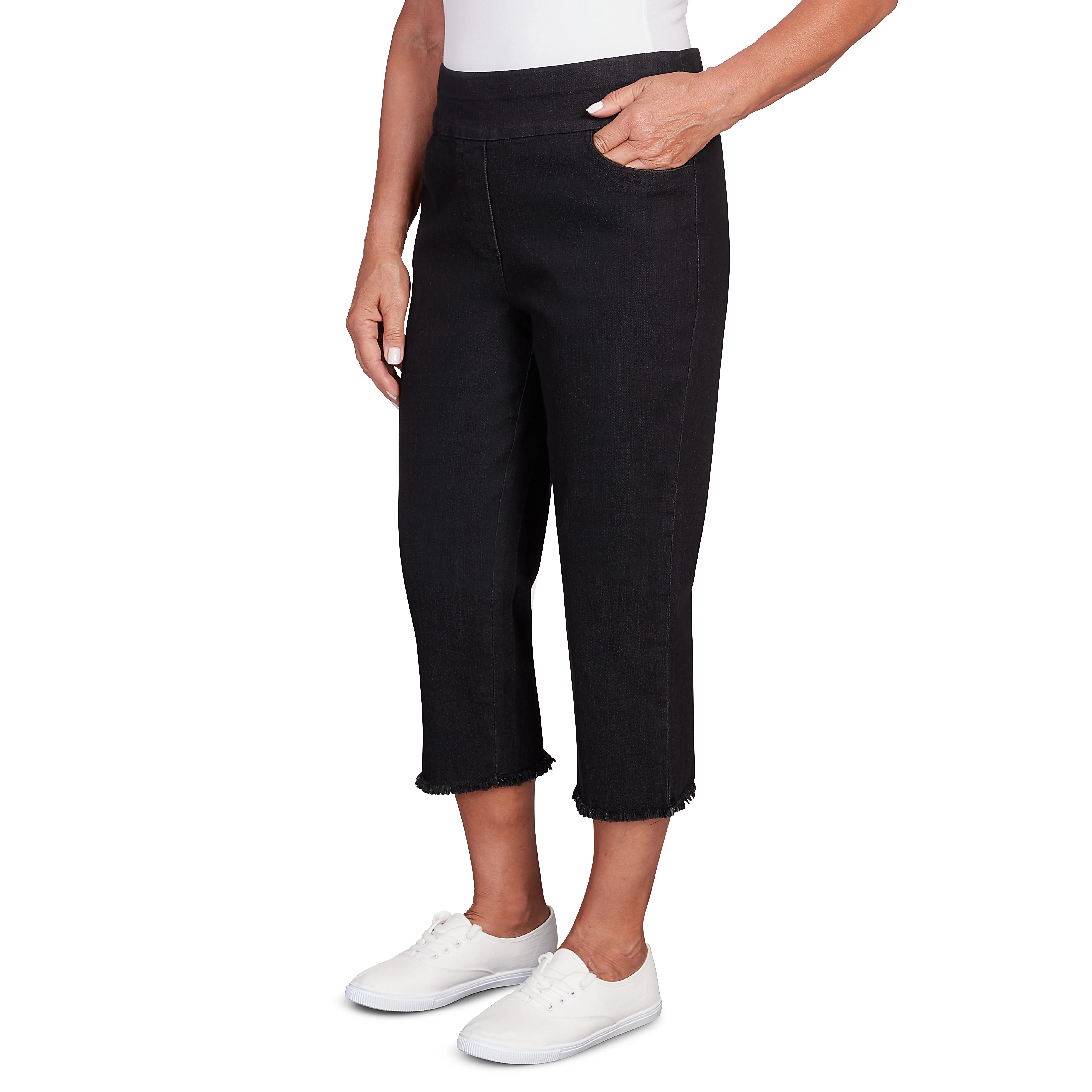 Alfred Dunner Super Stretch Denim Fringe Capri Pant- Petite - Image 3