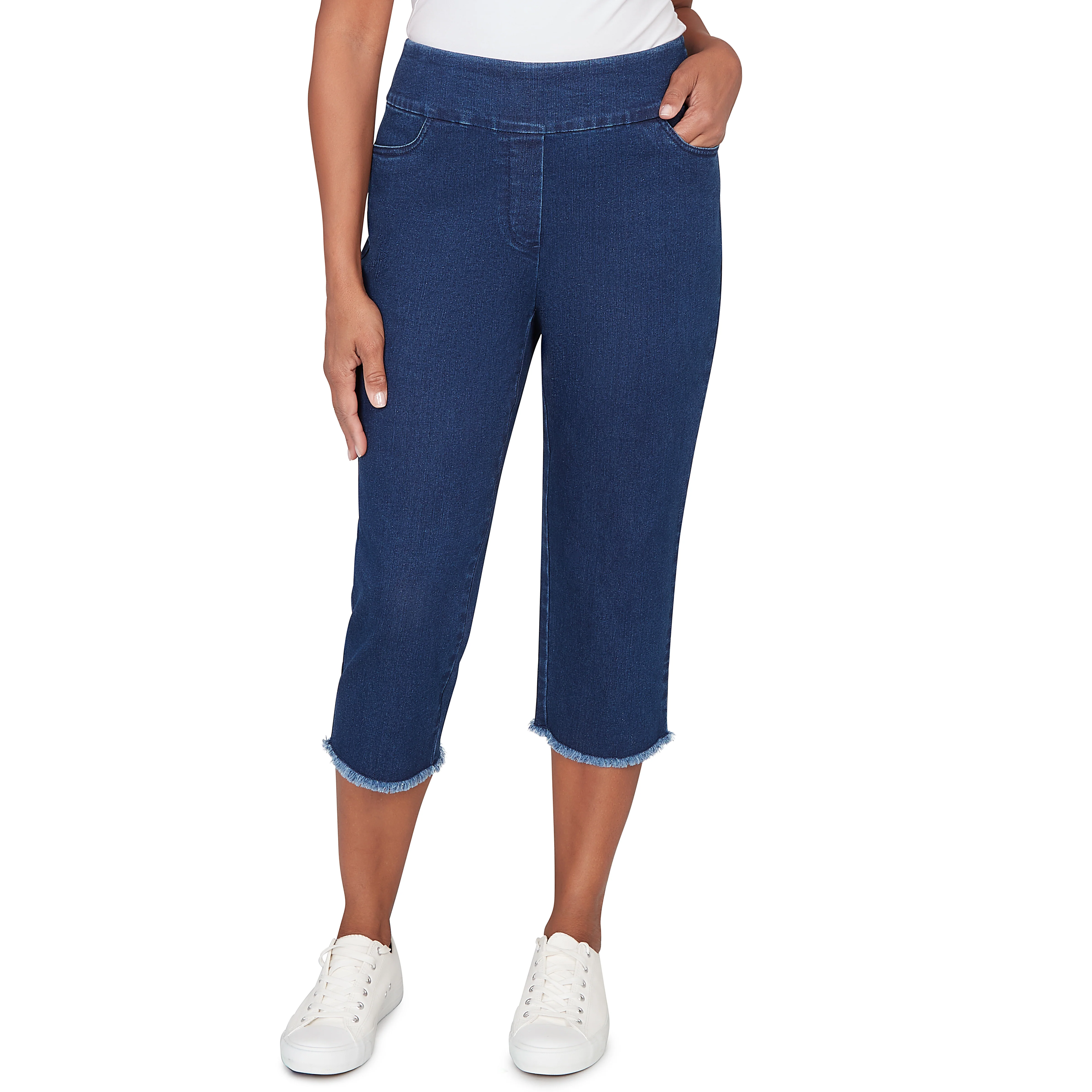 Alfred Dunner Super Stretch Denim Fringe Capri Pant- Petite - Image 7
