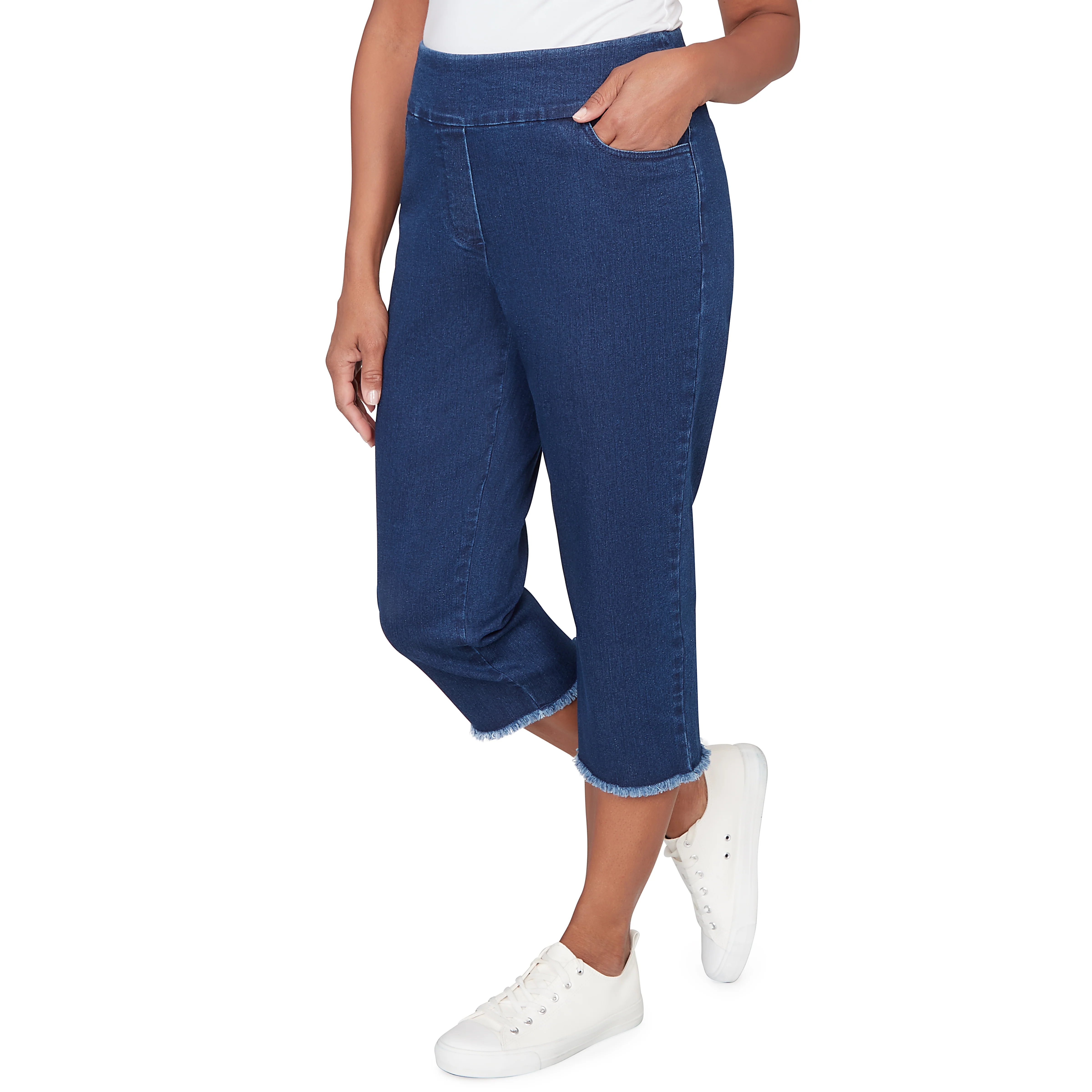 Alfred Dunner Super Stretch Denim Fringe Capri Pant- Petite - Image 9