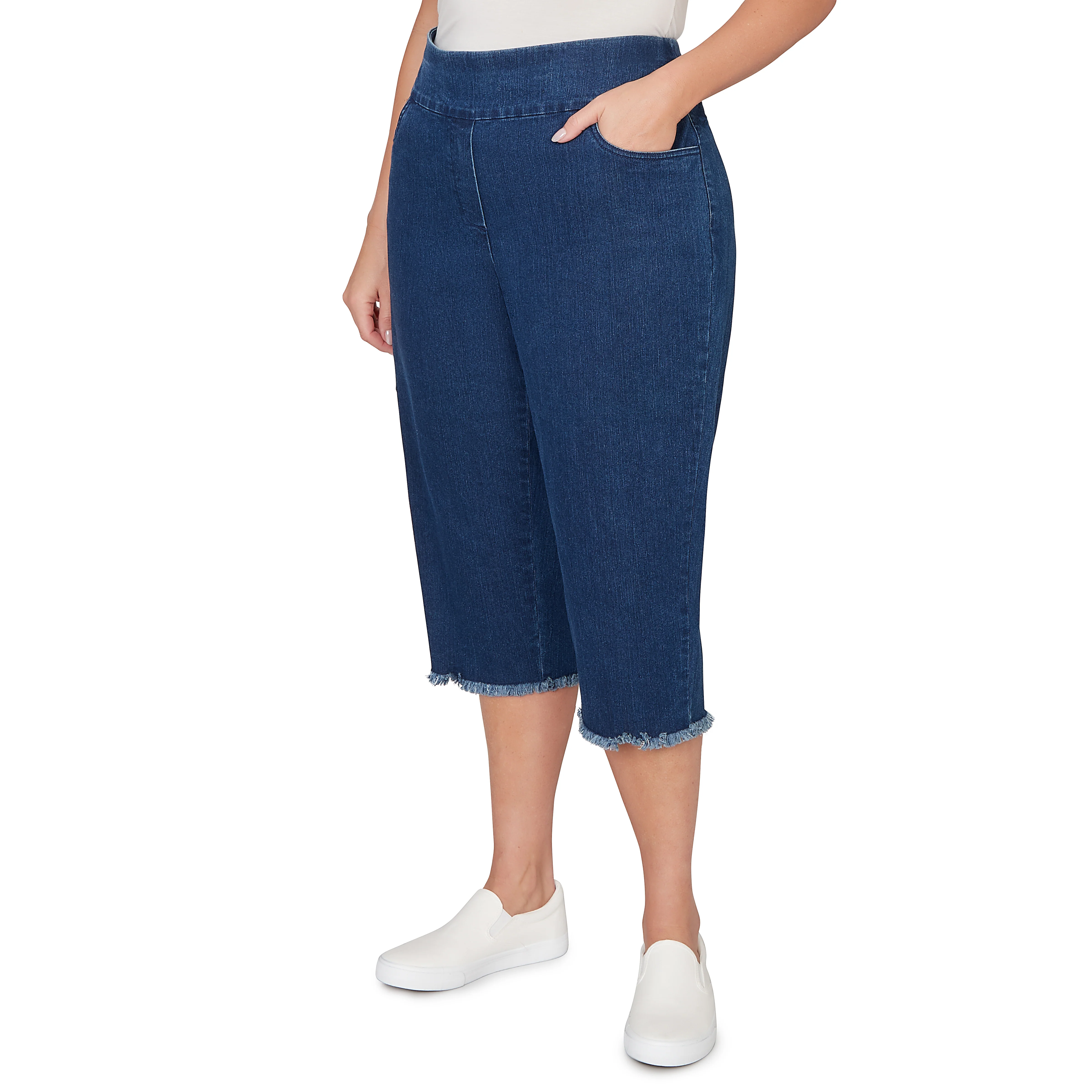Alfred Dunner Super Stretch Denim Fringe Capri Pant - Plus - Image 8