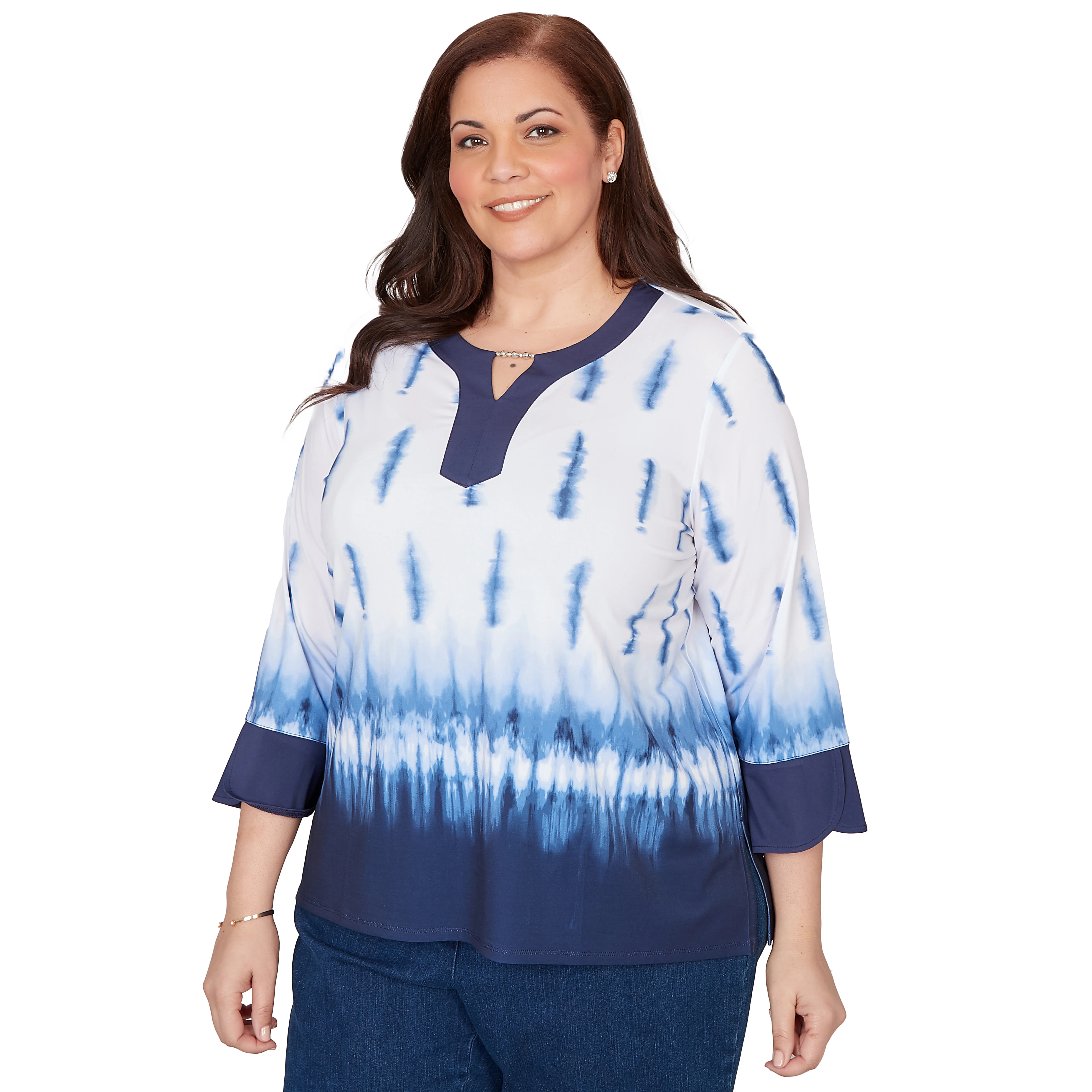 Alfred Dunner Tie Dye Border Split Neck Top - Plus - Image 3