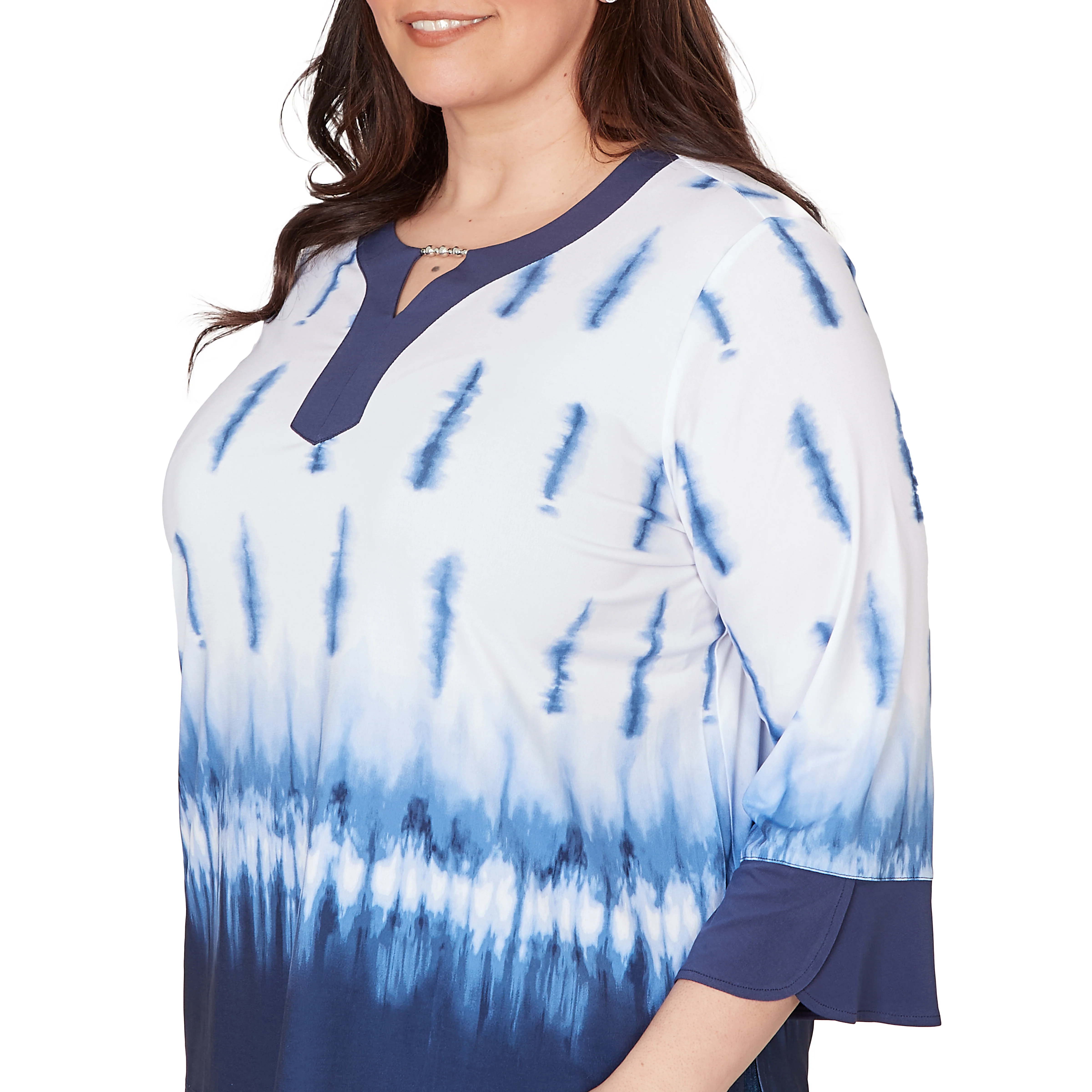 Alfred Dunner Tie Dye Border Split Neck Top - Plus - Image 5