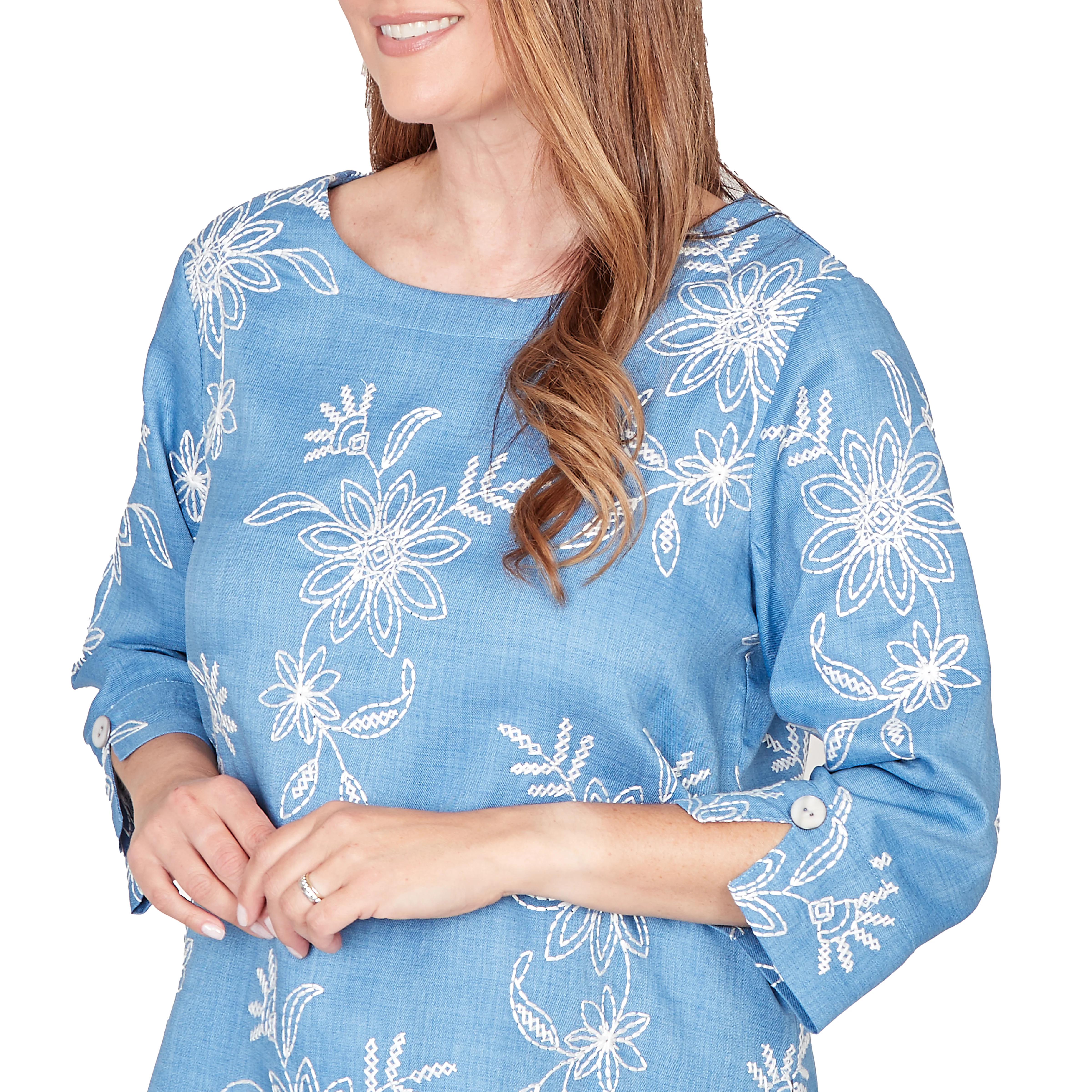 Alfred Dunner Tossed Floral Embroidered Top - Image 11