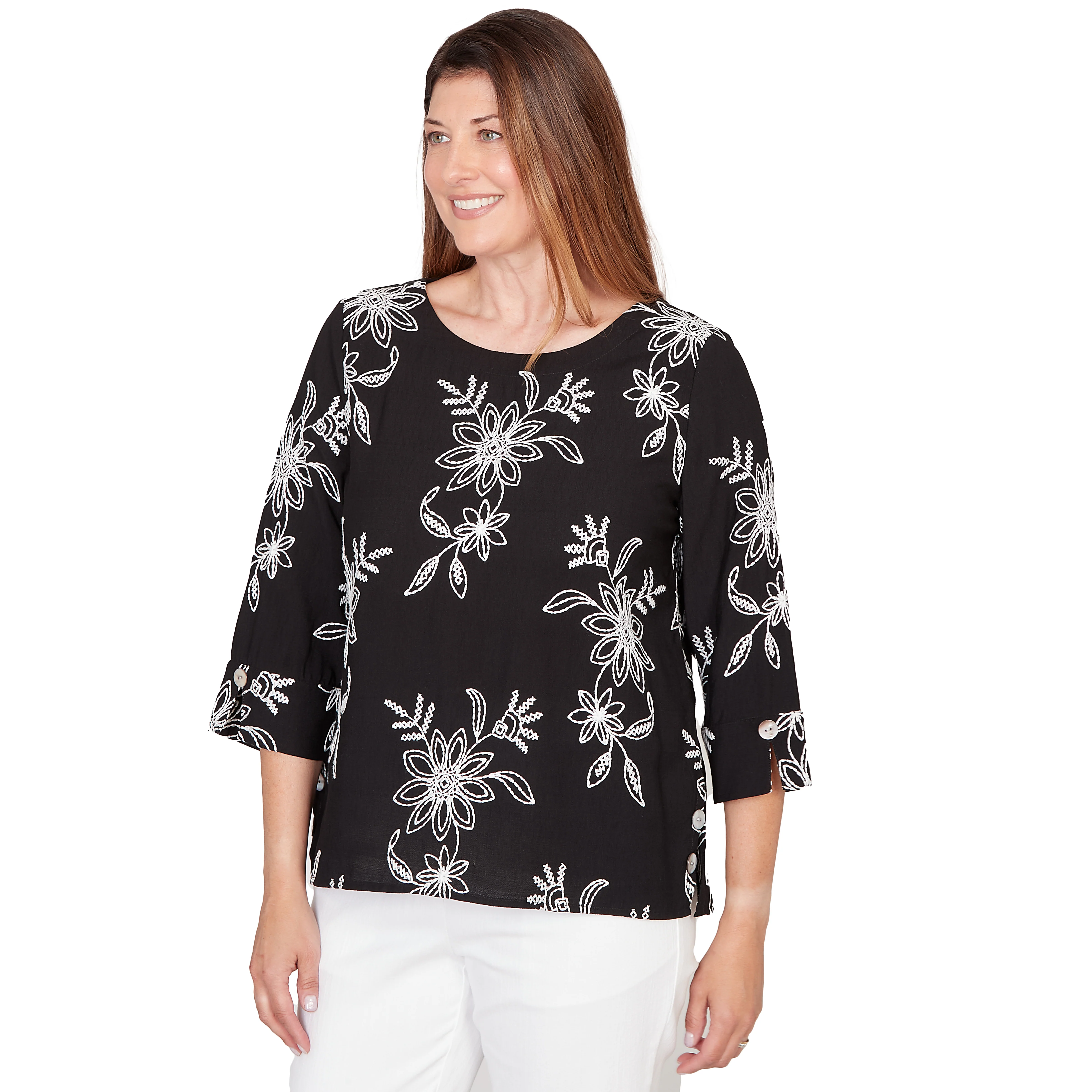 Alfred Dunner Tossed Floral Embroidered Top - Image 3