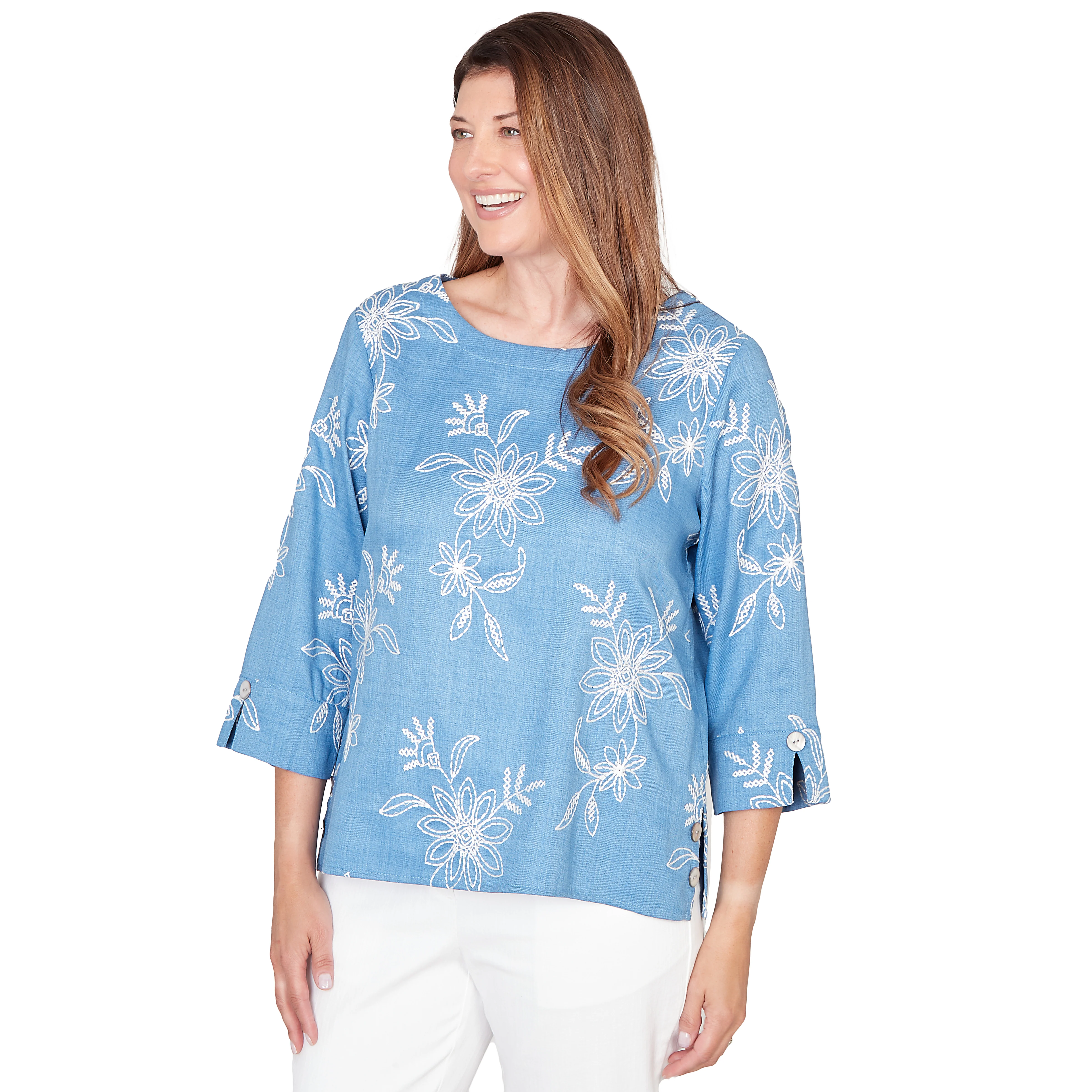 Alfred Dunner Tossed Floral Embroidered Top - Image 9