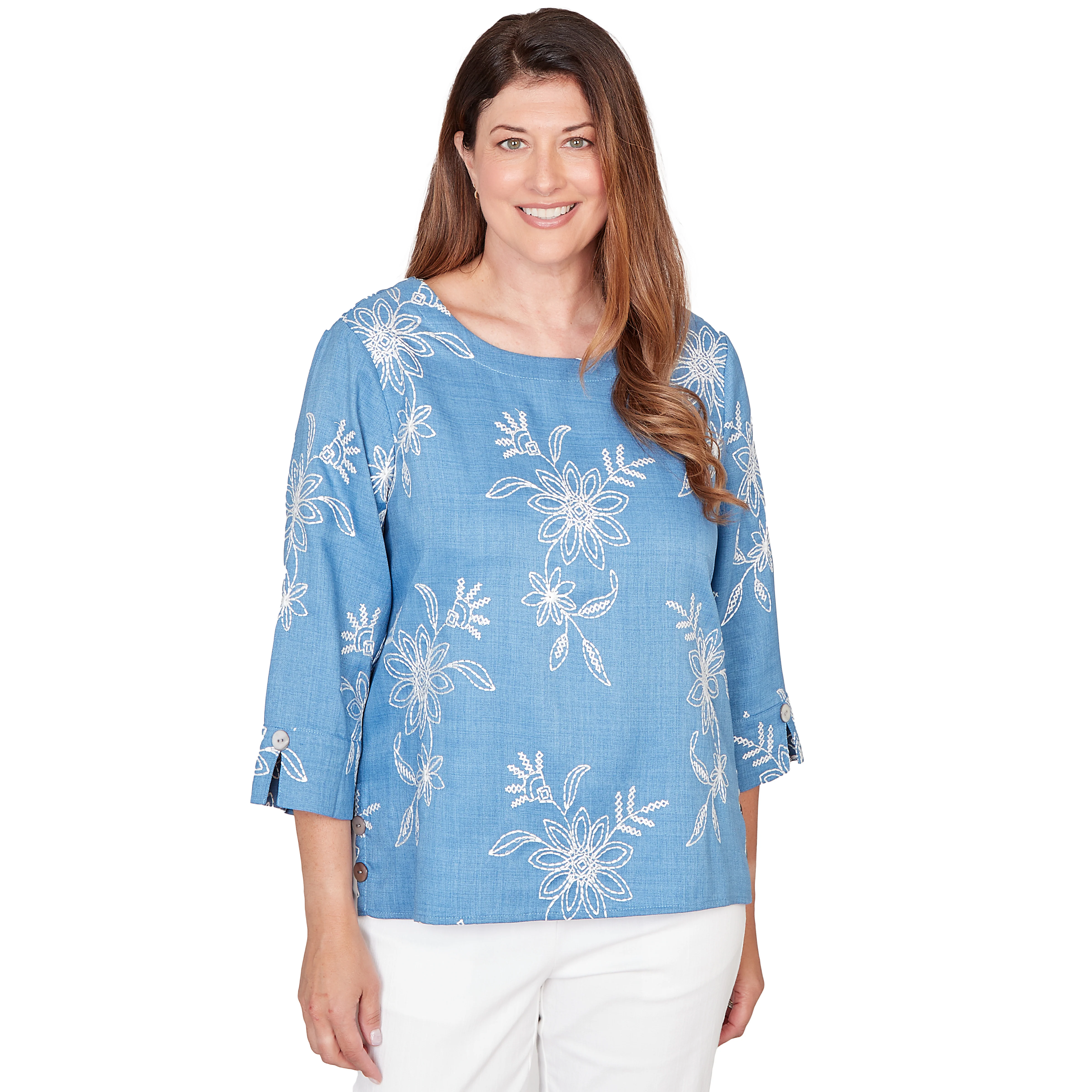 Alfred Dunner Tossed Floral Embroidered Top- Petite - Image 7
