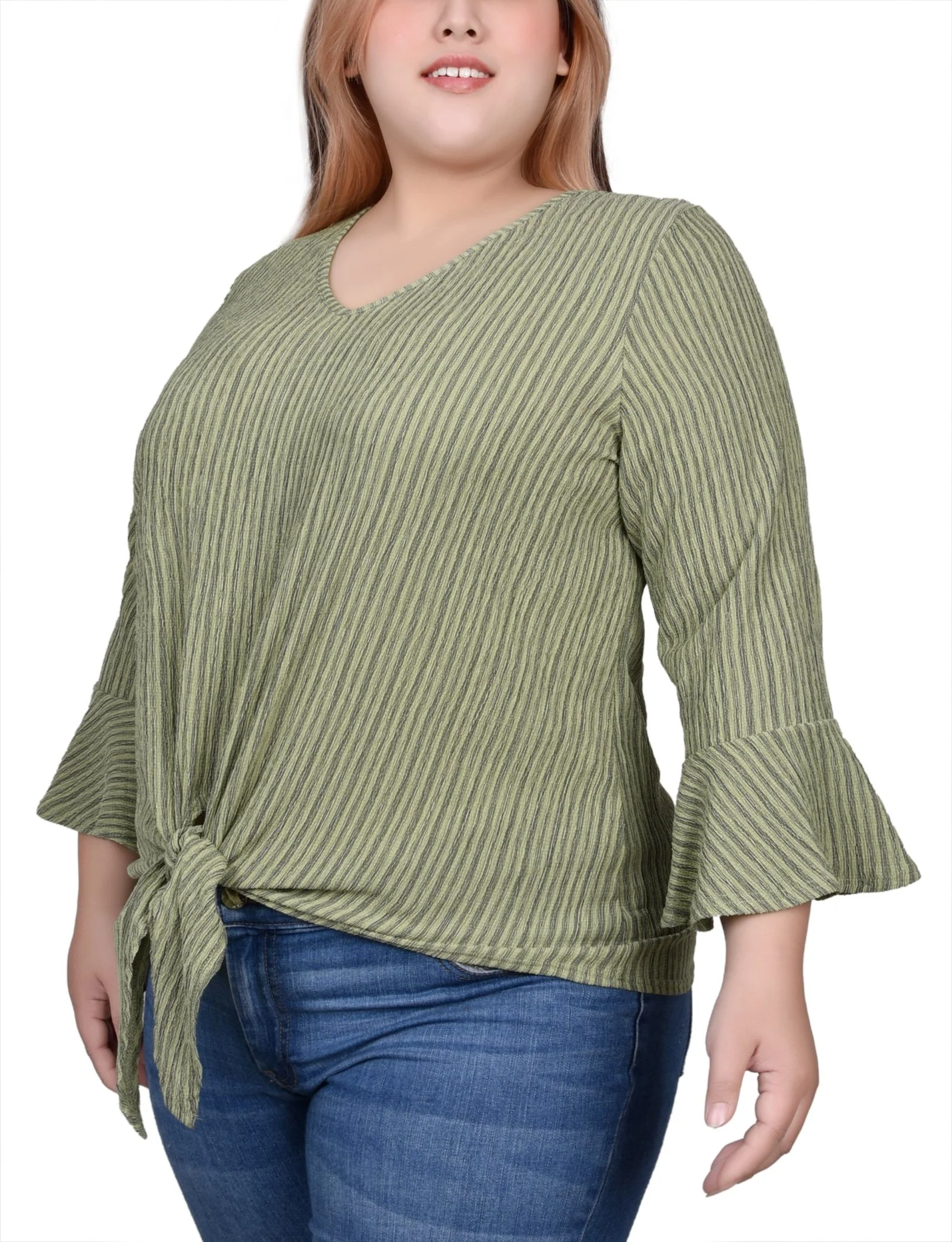 Avocado 3/4 Bell Sleeve Textured Knit Top - Plus - Image 2