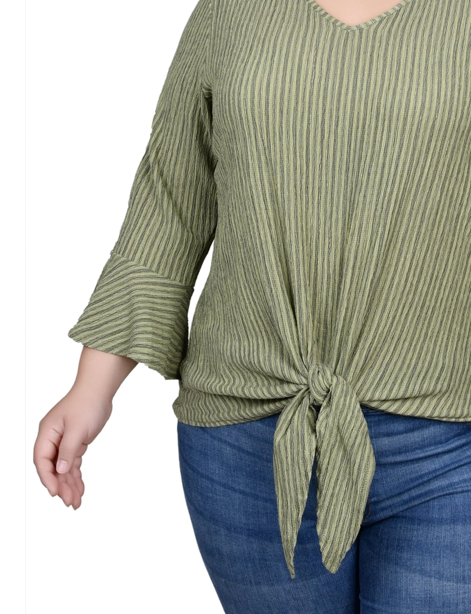 Avocado 3/4 Bell Sleeve Textured Knit Top - Plus - Image 3