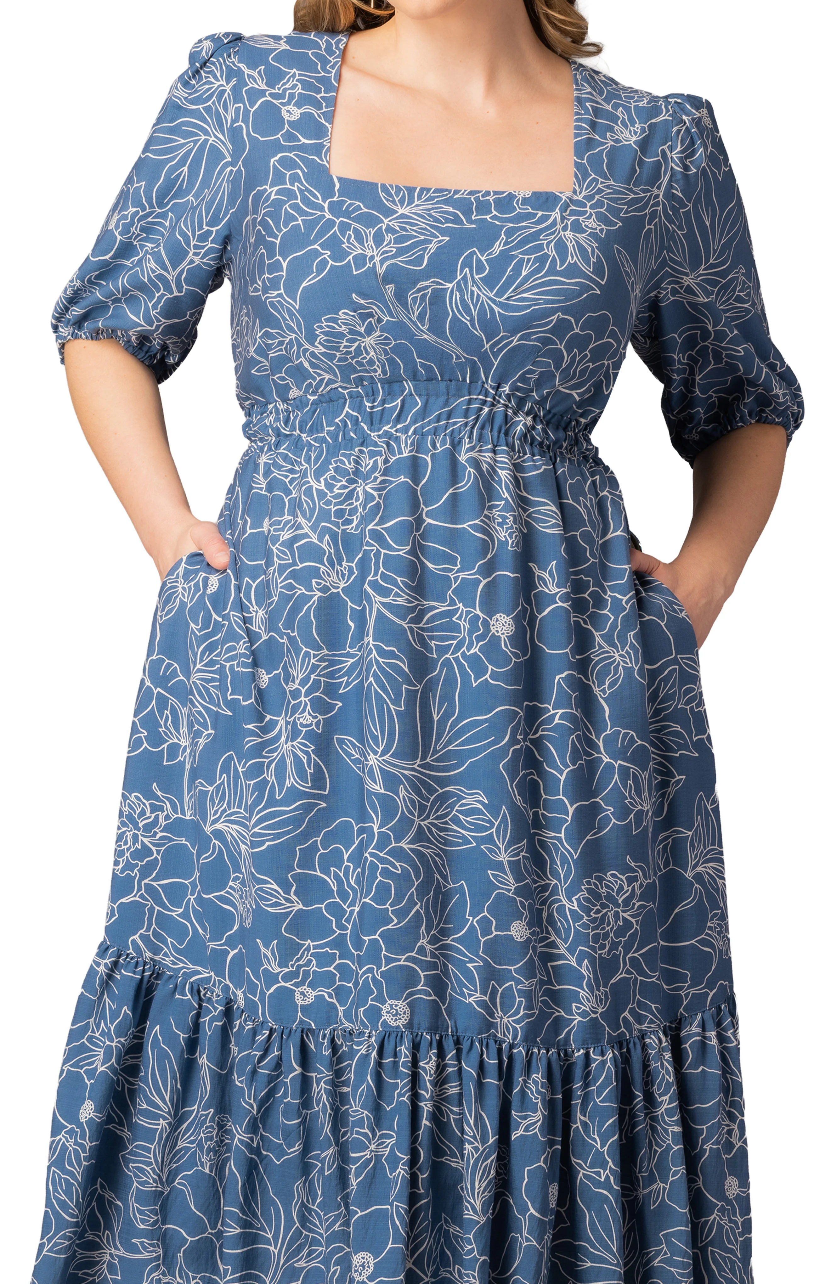 Bailey Square Neck Maxi Dress  -Blue Floral Print -  Plus - Image 3