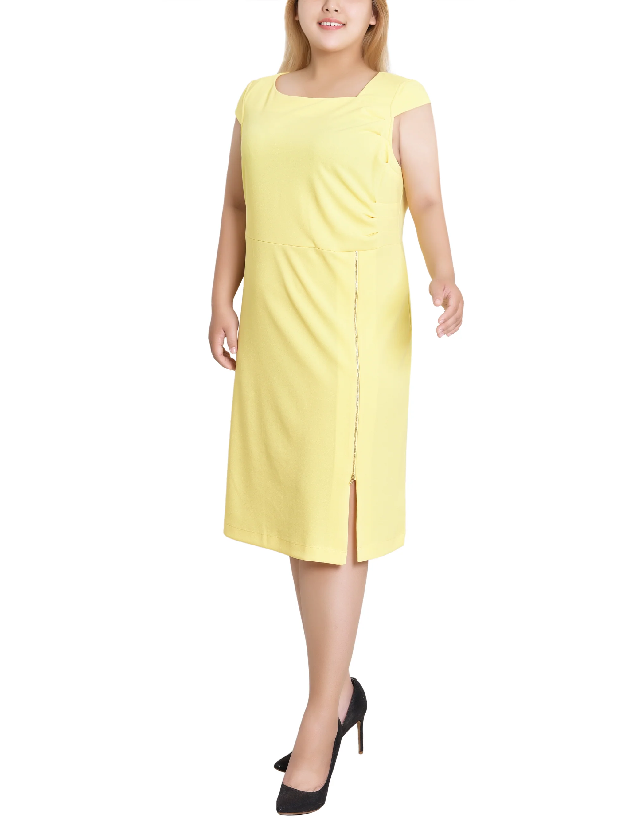 Banana Cap Sleeve Exposed Zipper Dress - Plus - Image 2