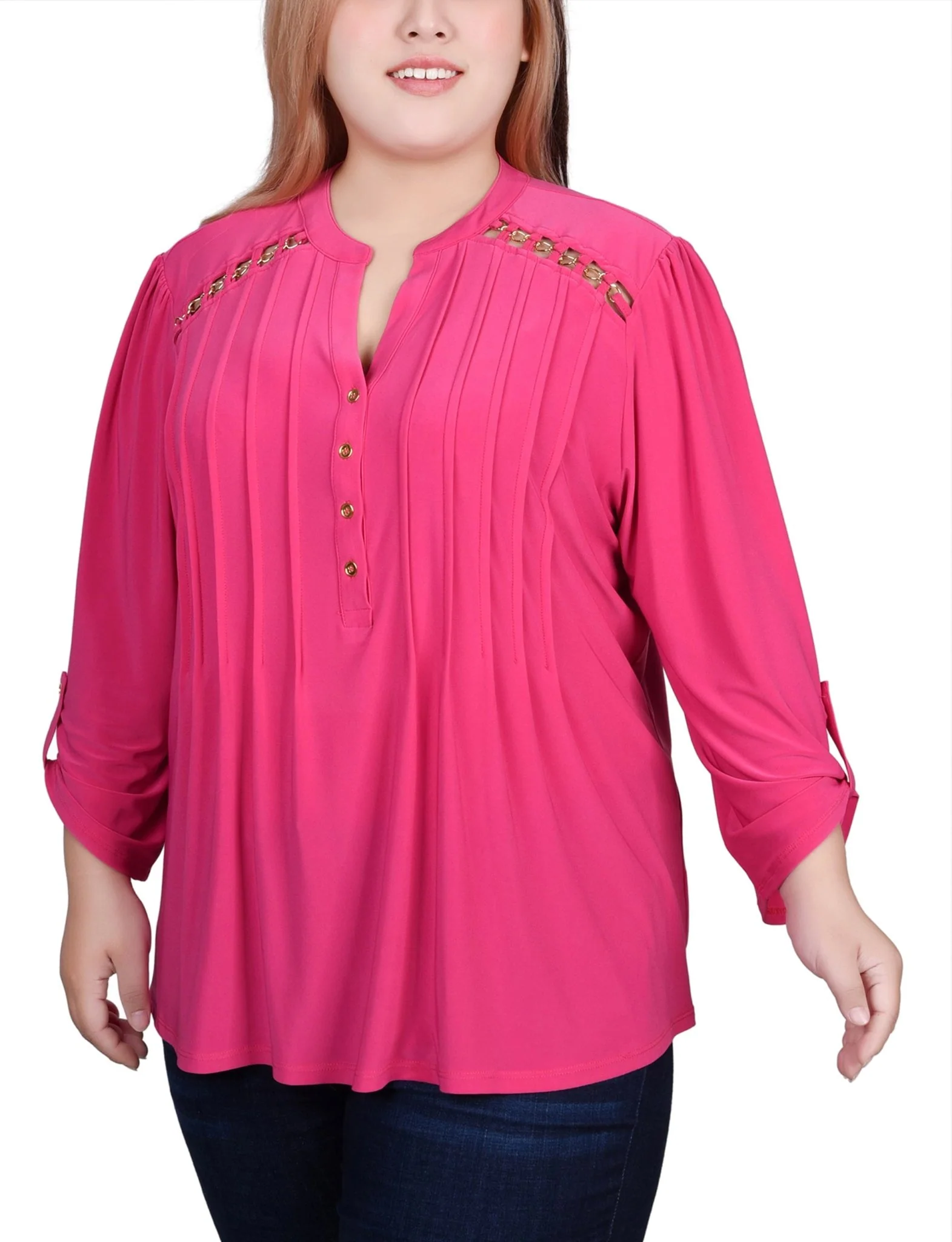 Beetroot Purple Pintuck Front Top With Chain Details - Plus - Image 2